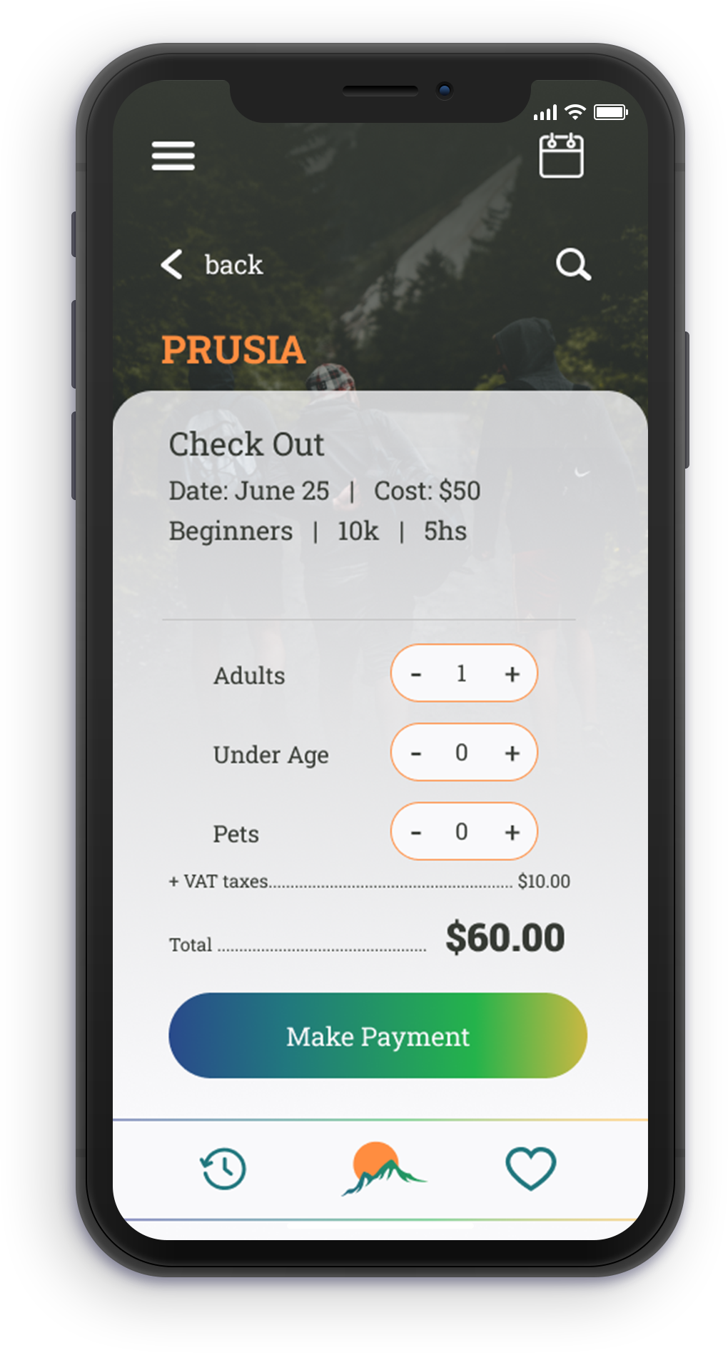 Cheking details to confirm payment of the tour Screen