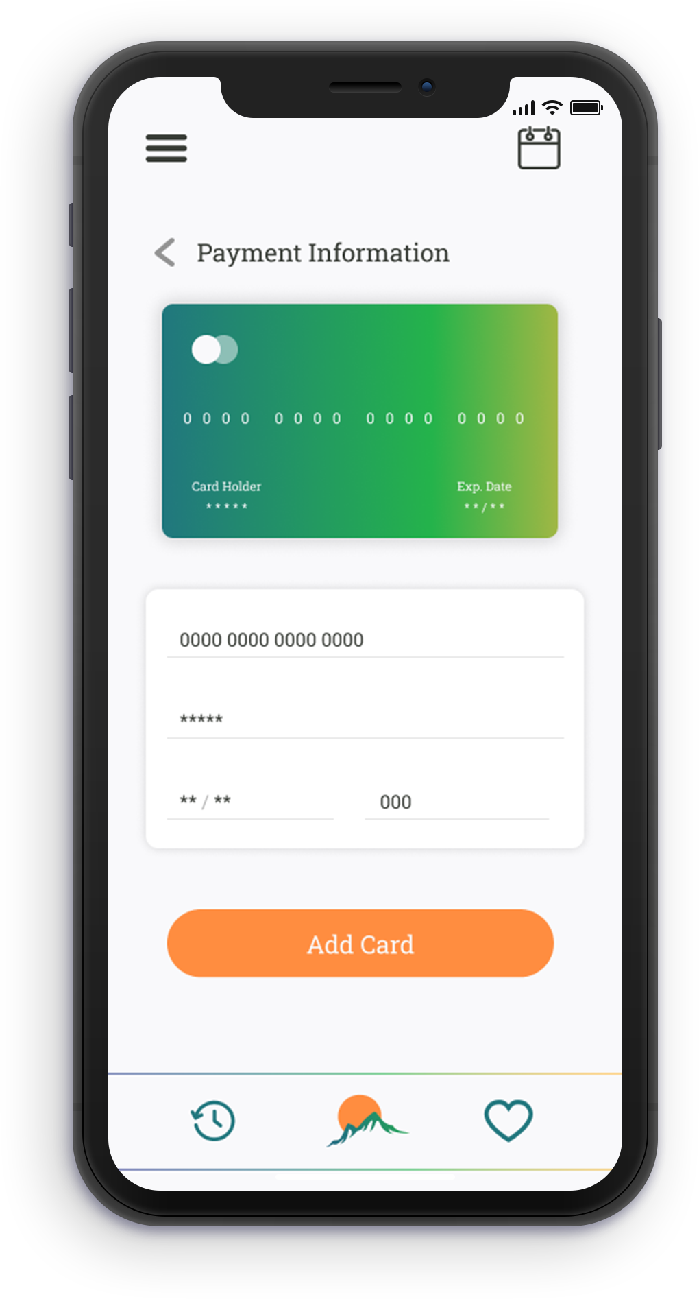 Credit/Debit card Screen