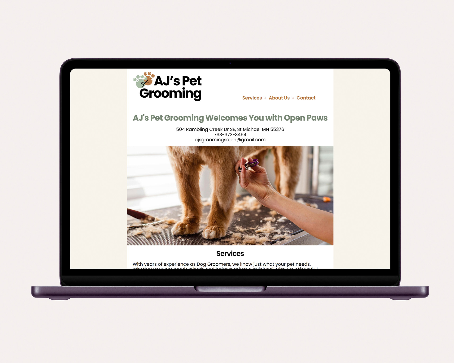Website Homepage Dog Grooming