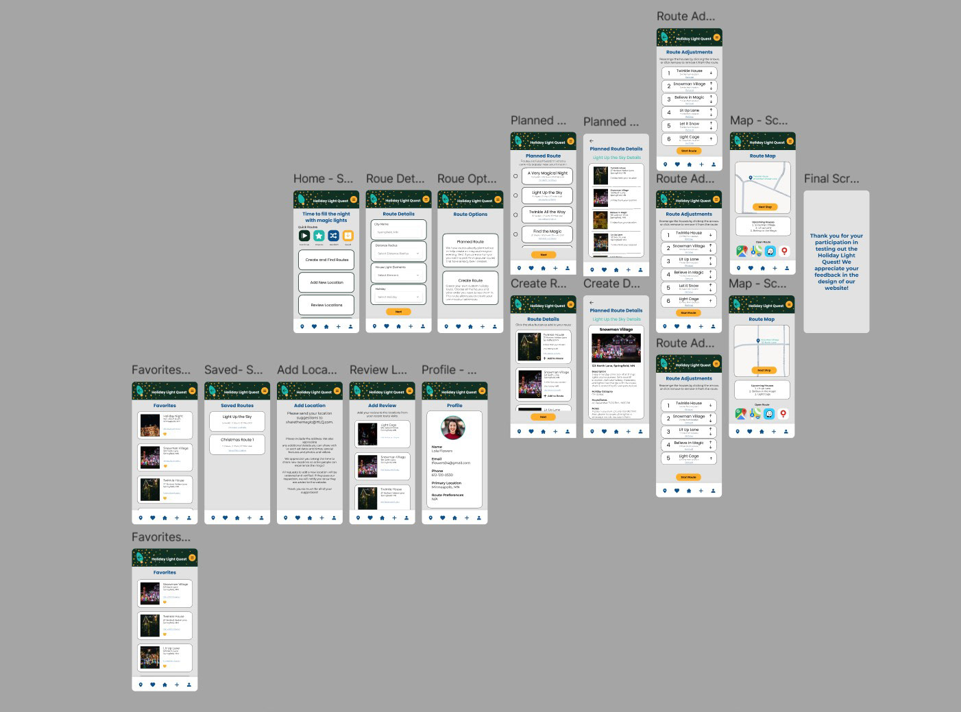 Figma Mobile Screens for Holiday Light Quest