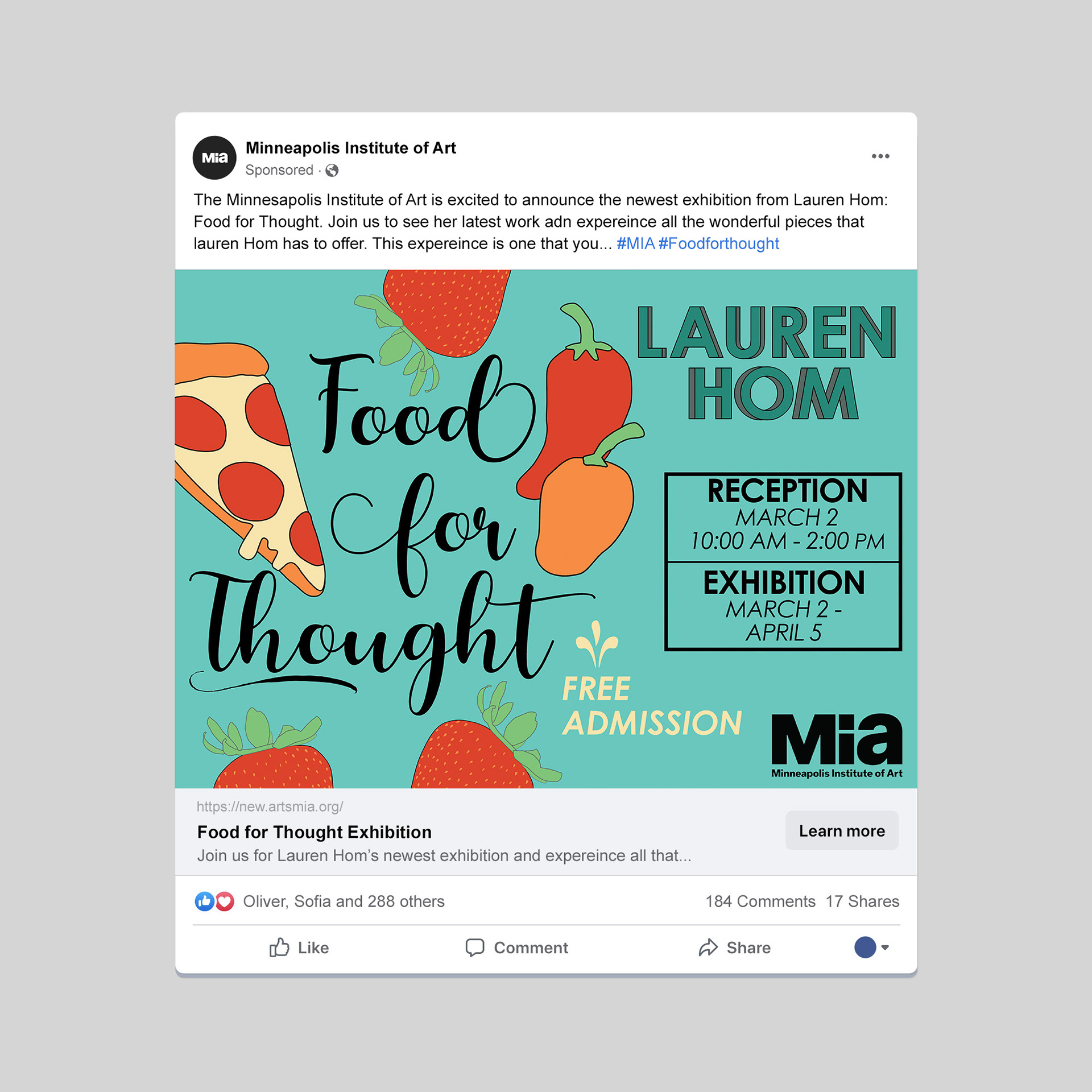 Facebook Post for Lauren Hom Event