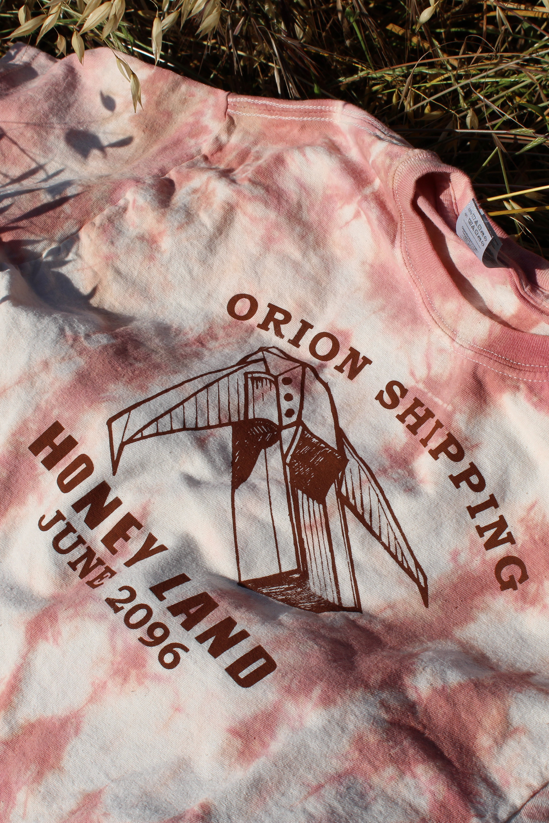 'Orion Shipping Tee' Screenprint on hand dyed Tees, 2020
