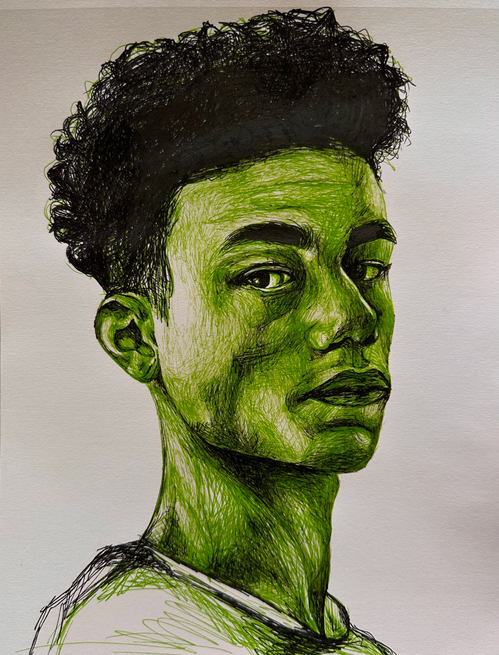 Man - Green & Black Pen Illustration
