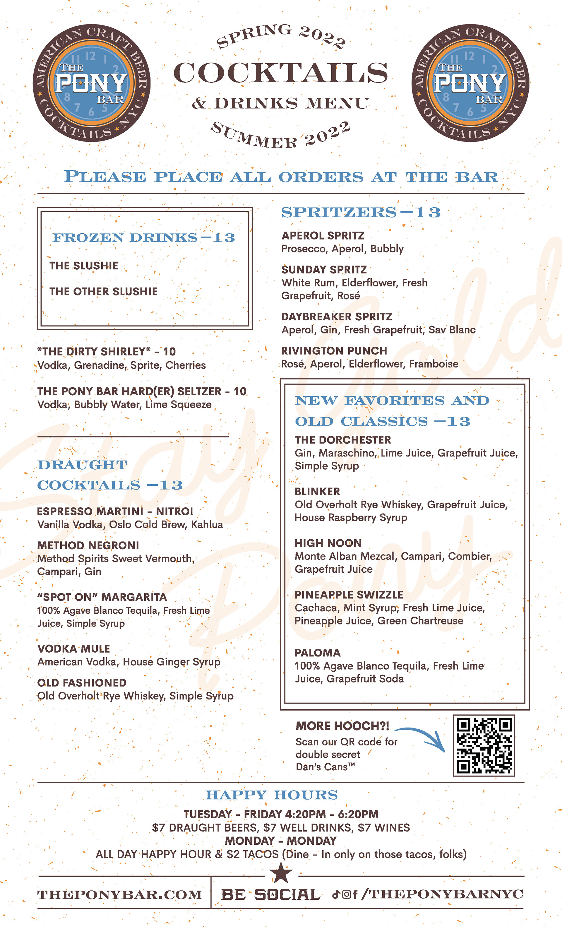 Pony Bar Drink Menu - Adobe InDesign