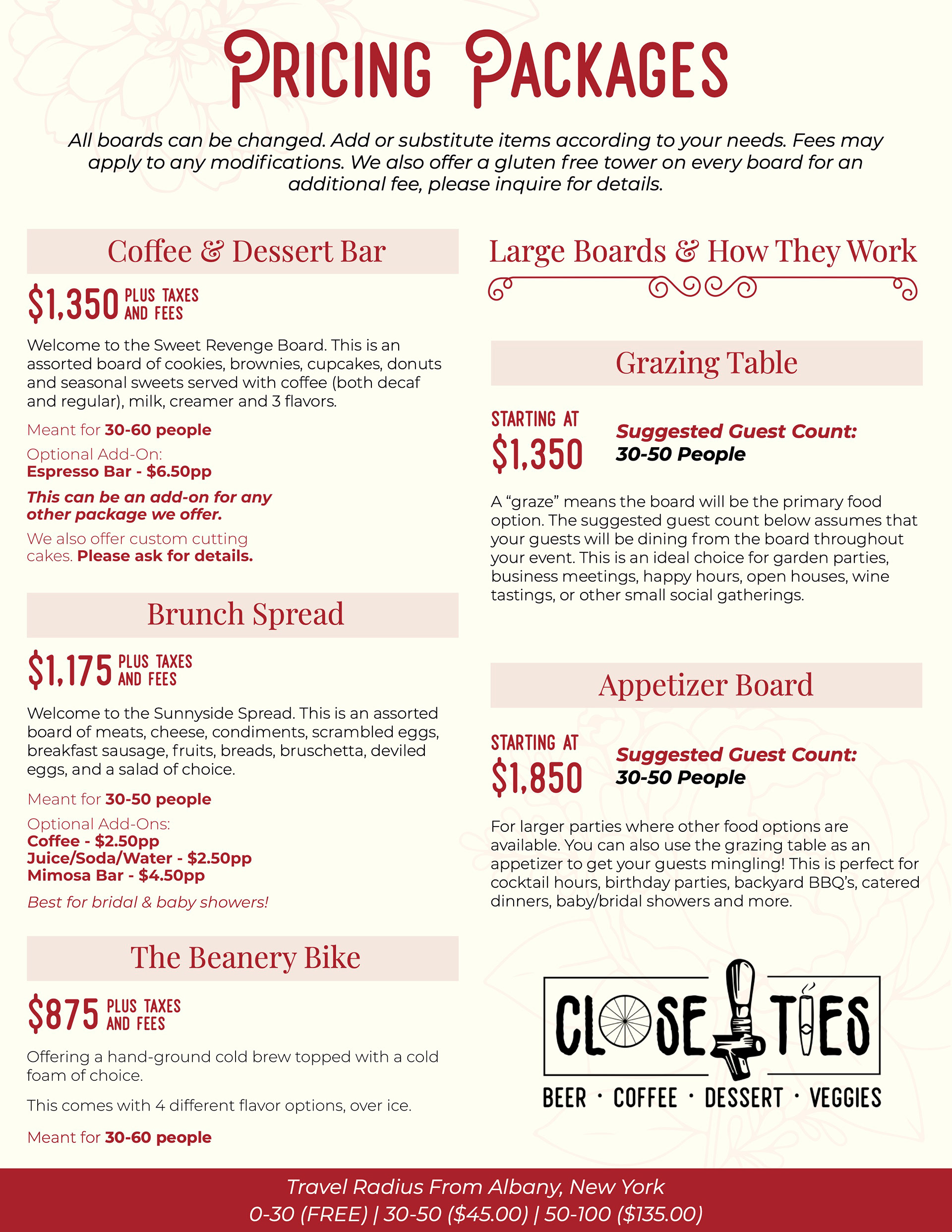 Close Ties - Pricing Sheet