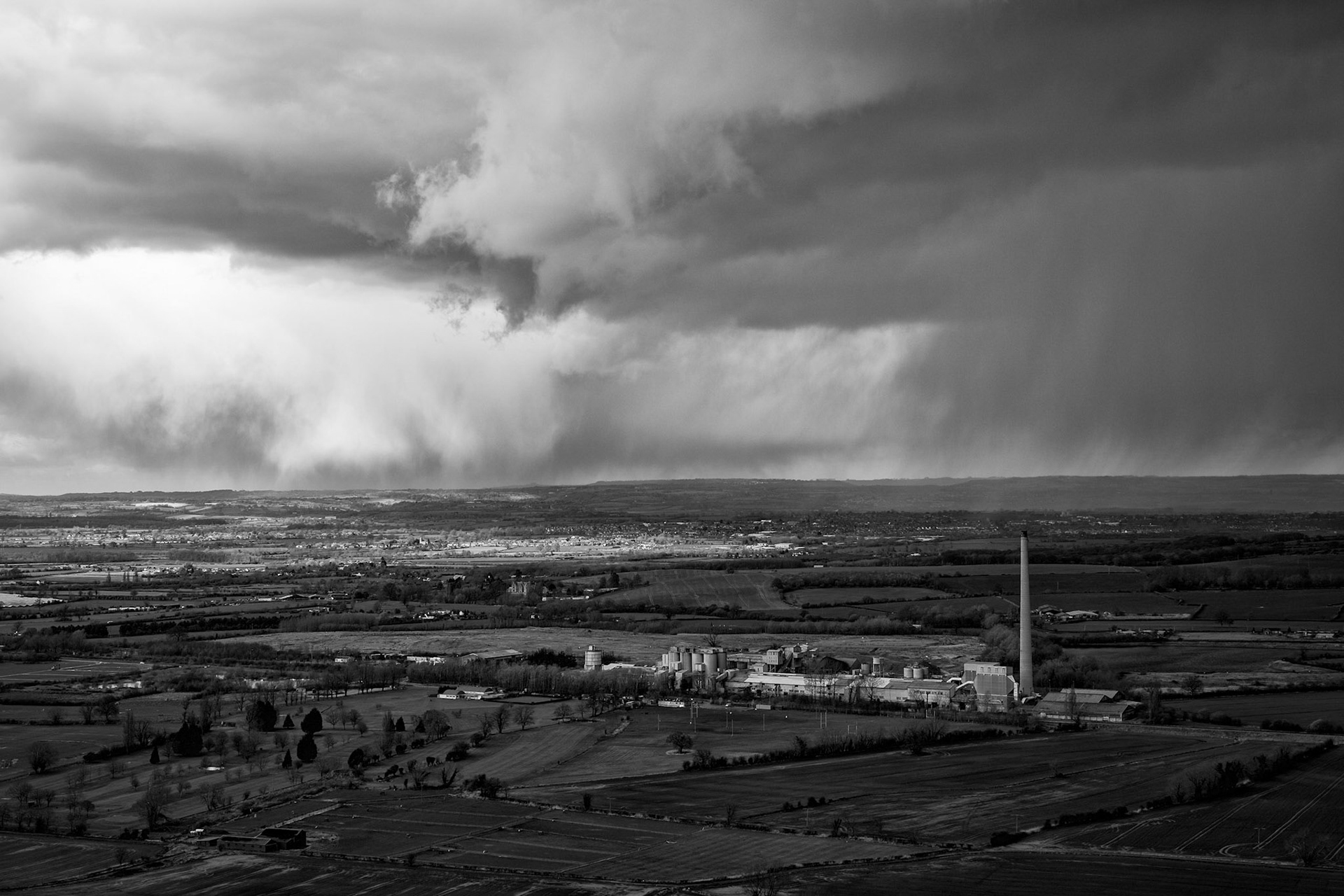 Cement kilns and approaching hail storm, from Westbury white horse.