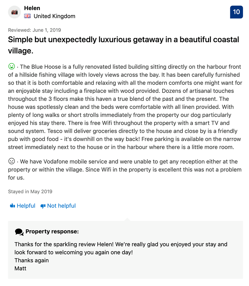 Review from Helen on Booking.com
