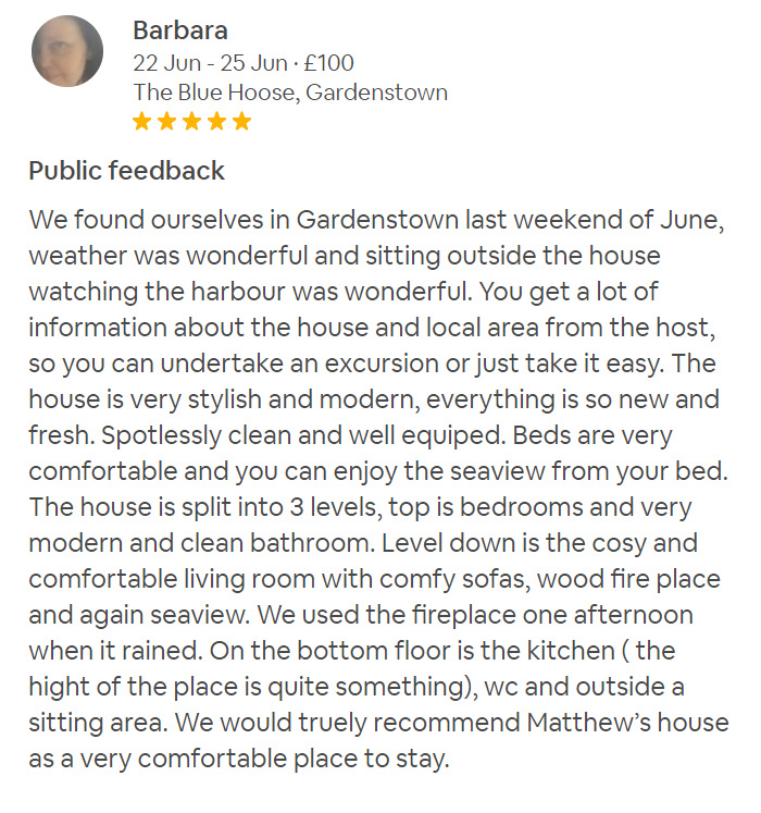 AirBnB review from Barbara