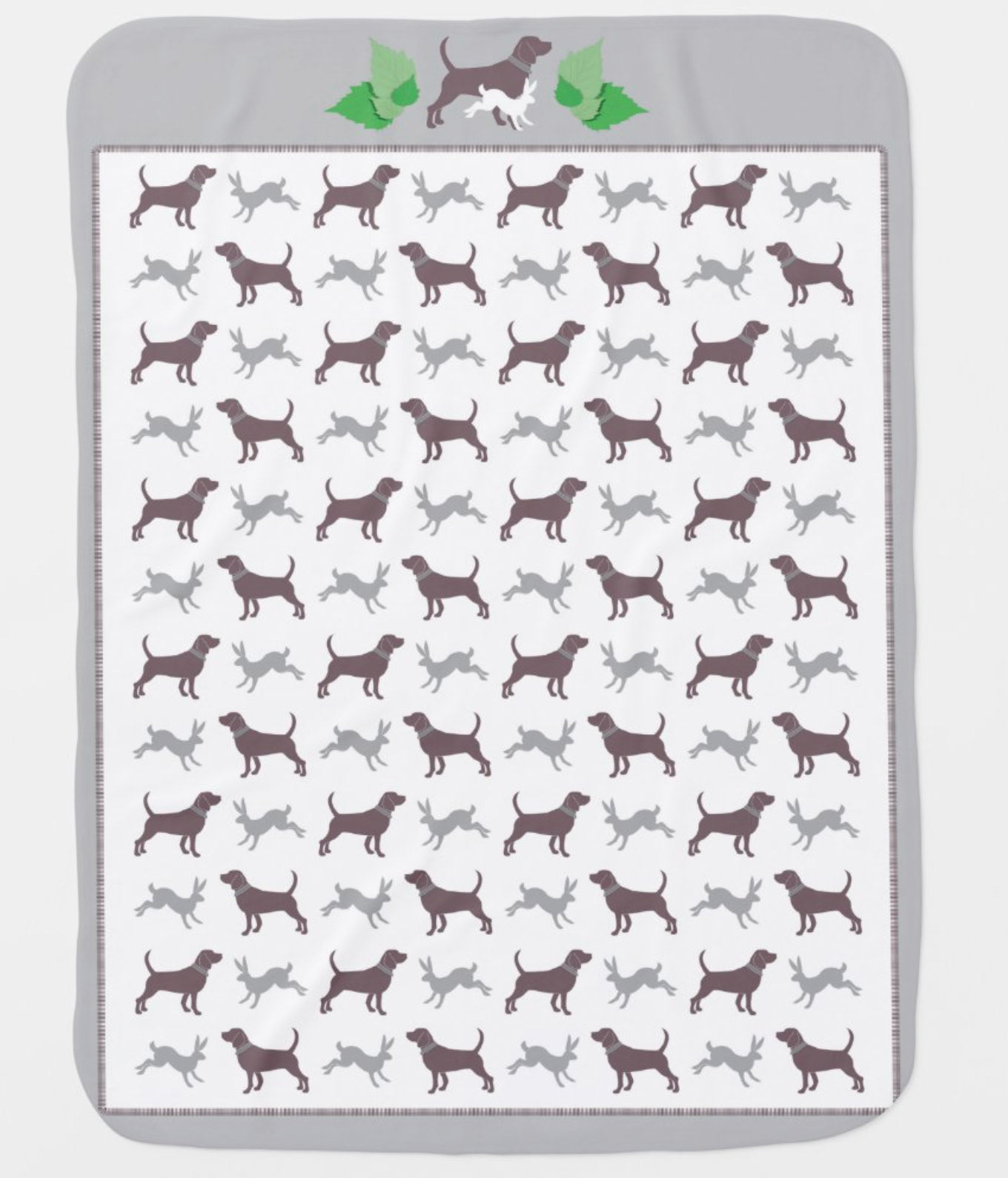 Baby blanket. Created vector images of leaves, beagles, and rabbits.