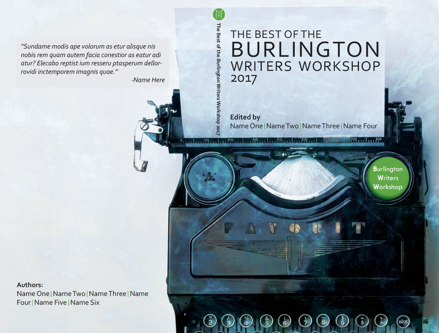 Mock of a book cover for the Writer's Workshop.