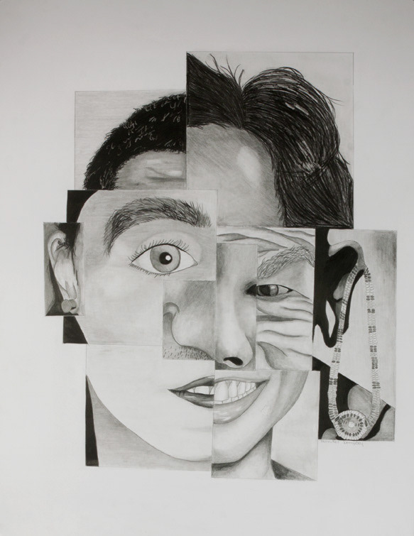 Graphite Portrait of many faces as one