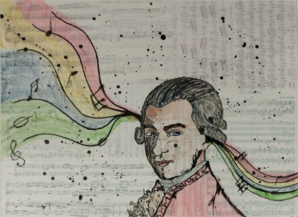 Mozart Portrait, Mixed Media
