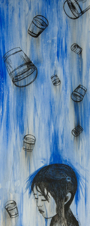 Interpretation of raining buckets. Mixed media of acrylic paint and India ink.