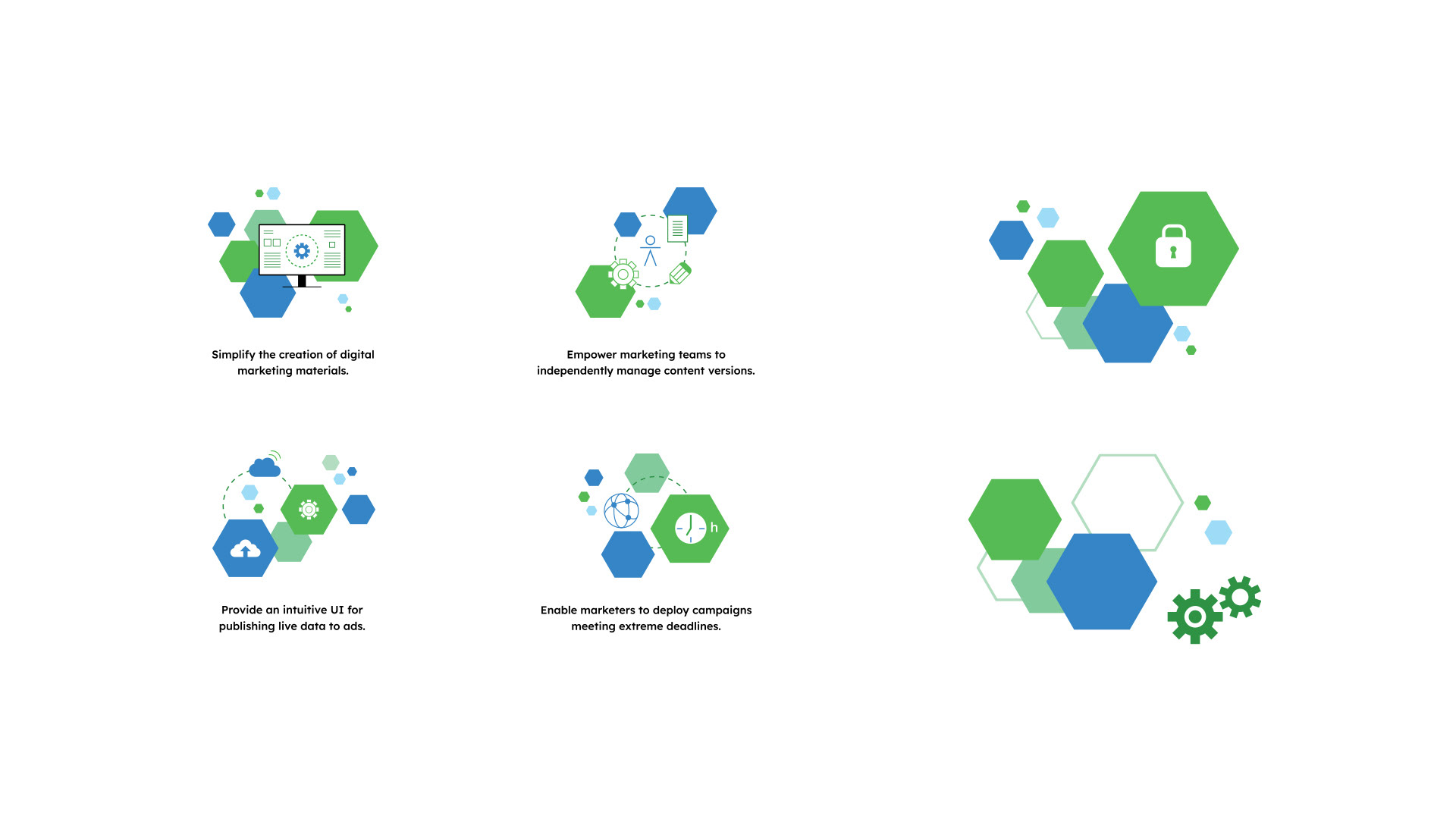 Icon designs for digital marketing materials.