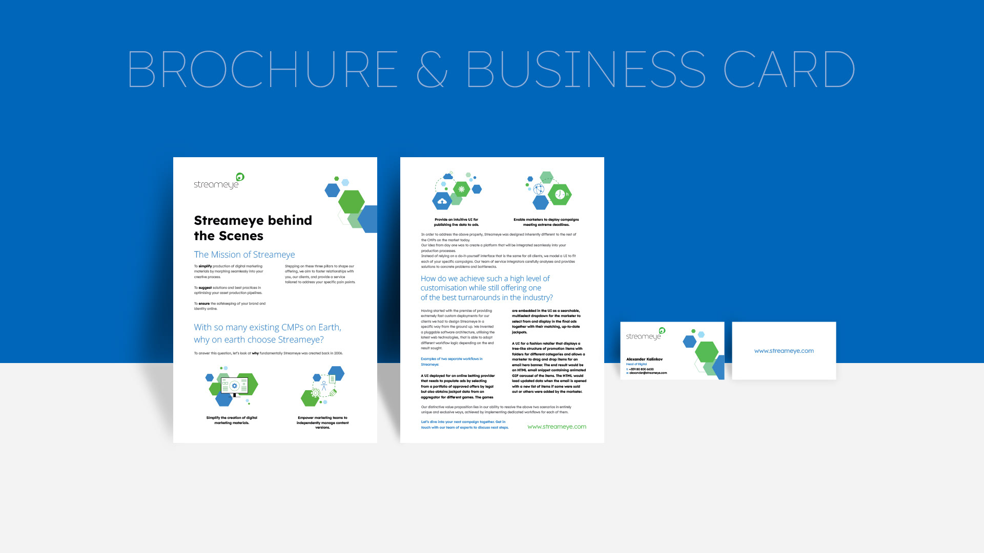 Brochure and business card design for Streameye, print design