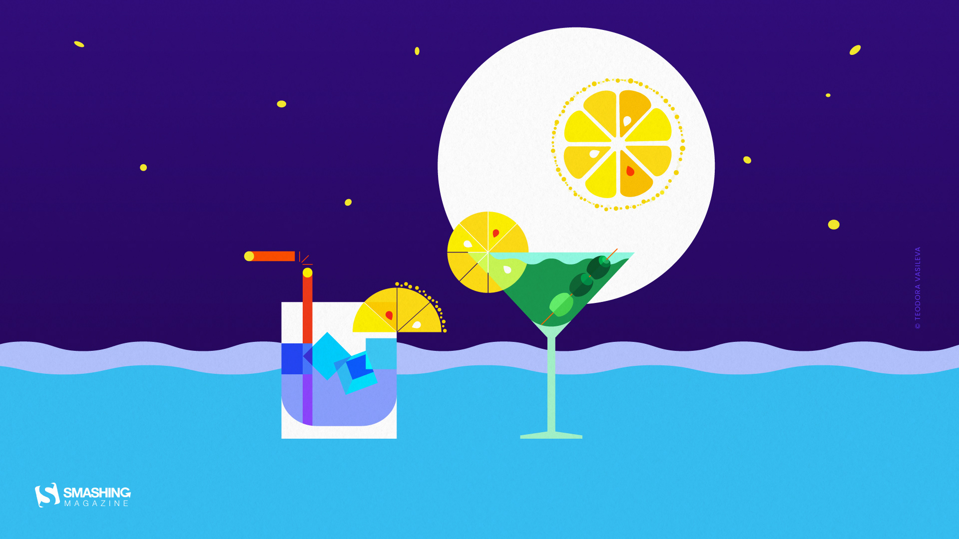 August… it’s time for a party and summer vacation - sea, moon, stars, music… and magical vibrant colours. This vector illustration is one of the wallpapers for August 2023 at Smashing Magazine.