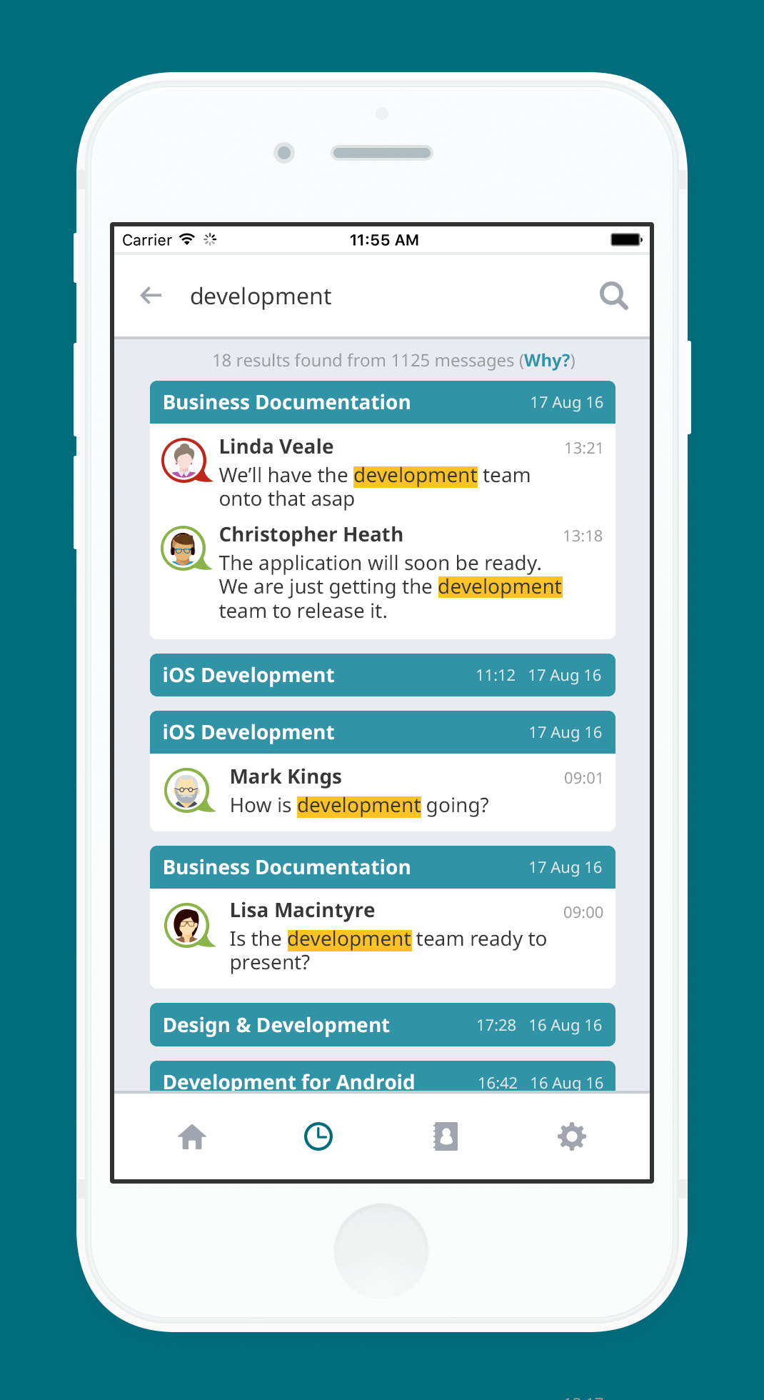 Yack.net Mobile app displaying search results