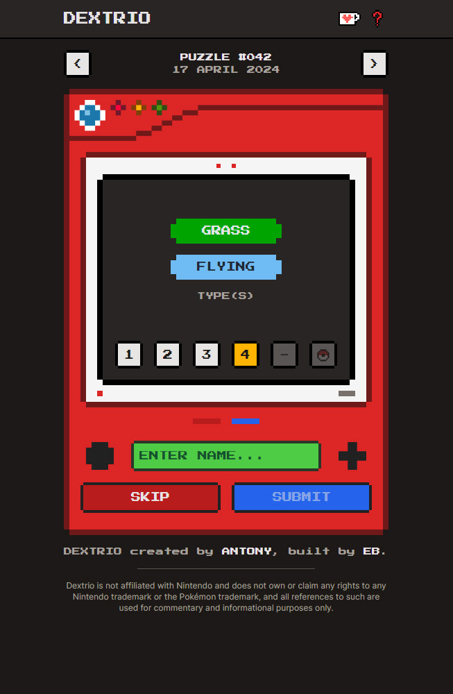 More clues available such as Typing, Pokedex Snippet, Info and Silhouette