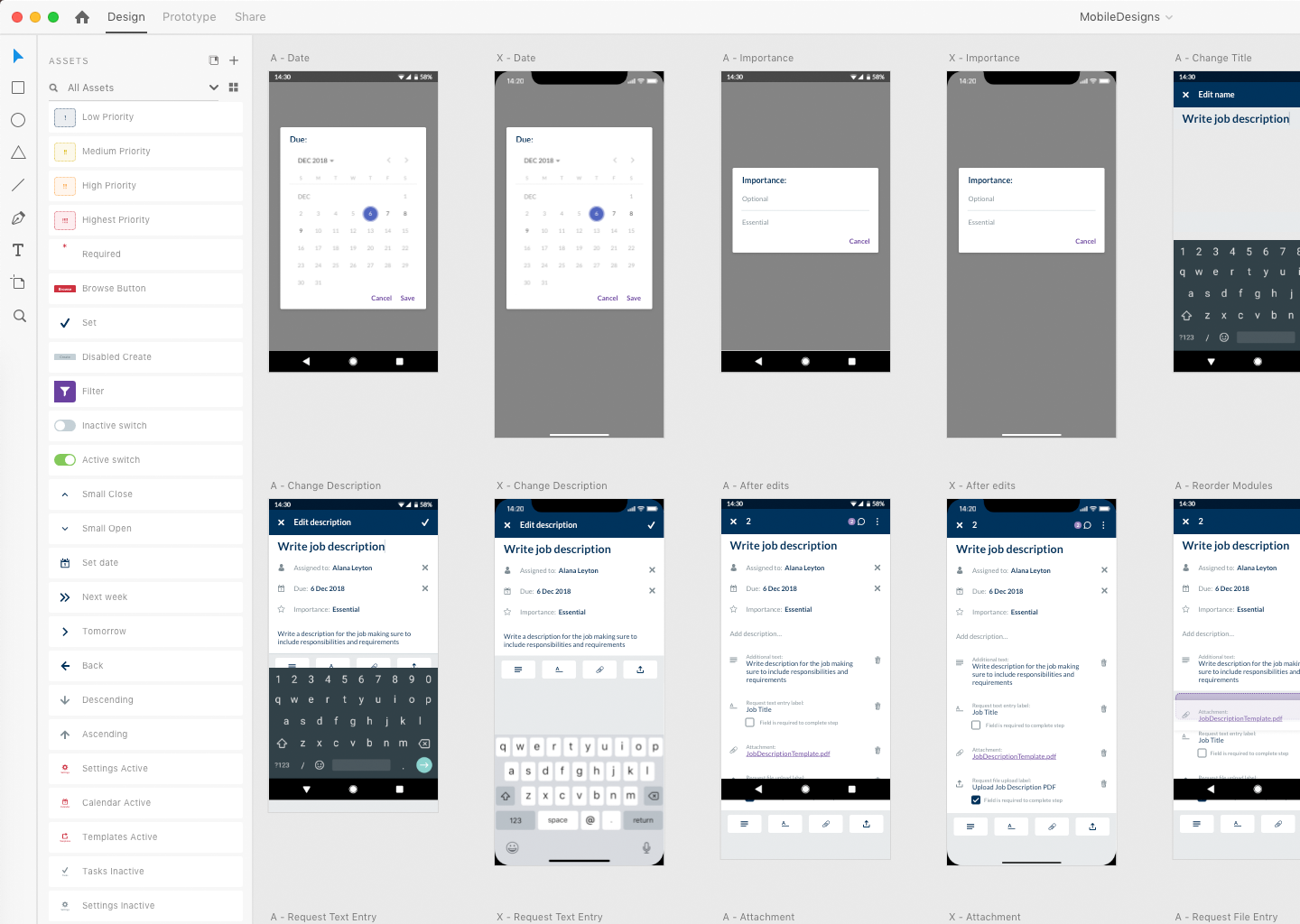 Mobile UX designs in Adobe XD