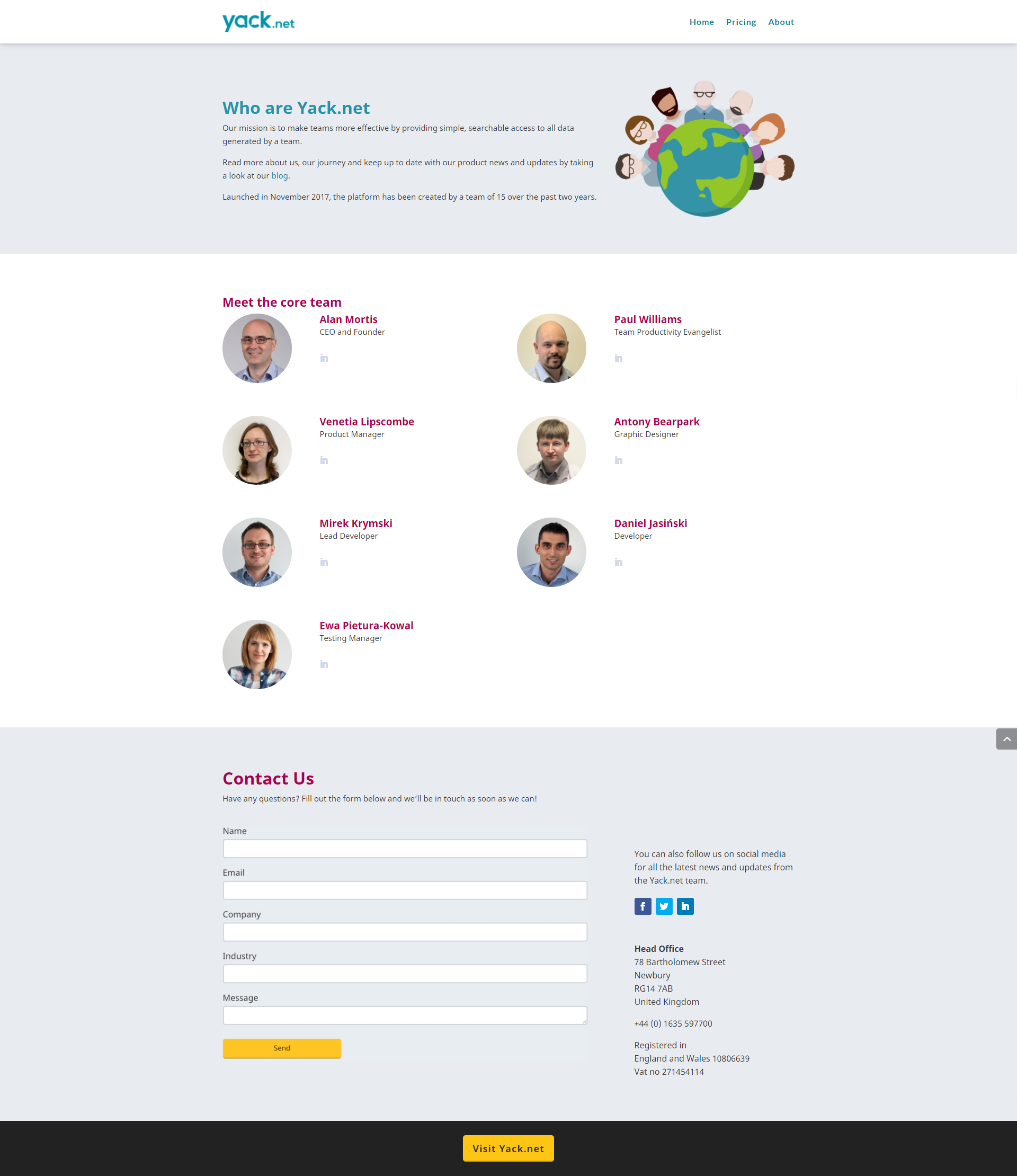Preview of the original website about page