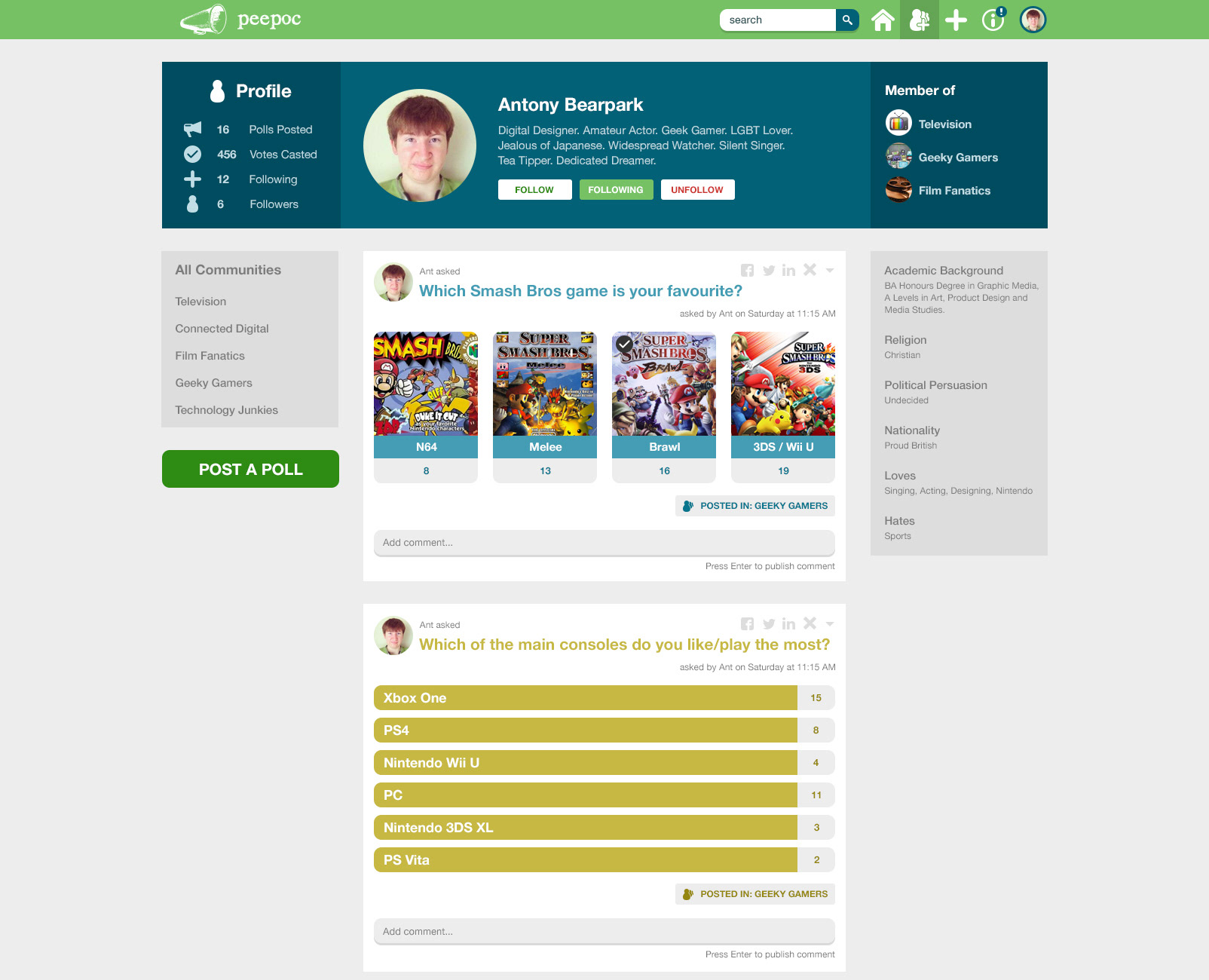 Peepoc user profile