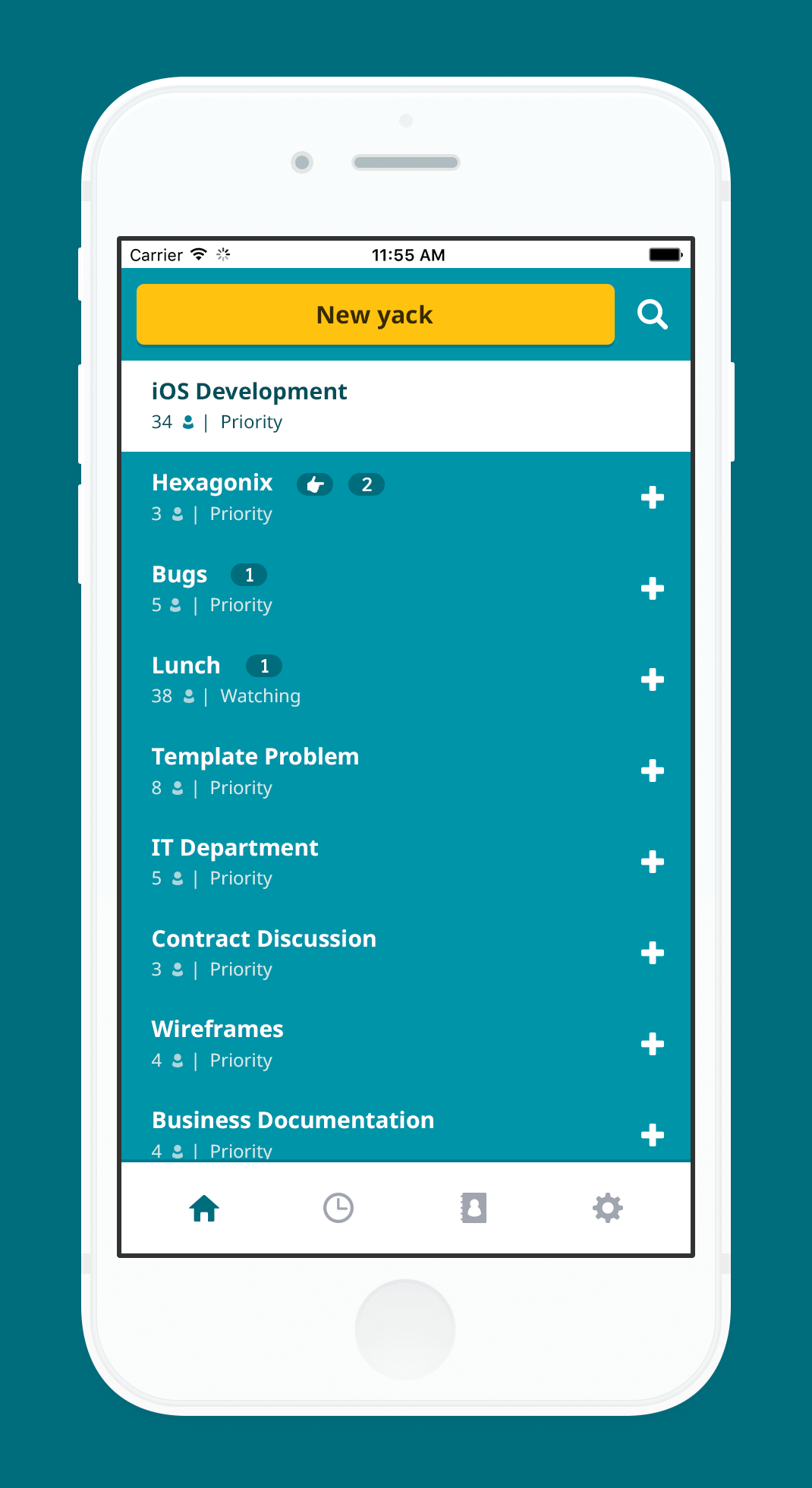 Yack.net Mobile app displaying conversation list