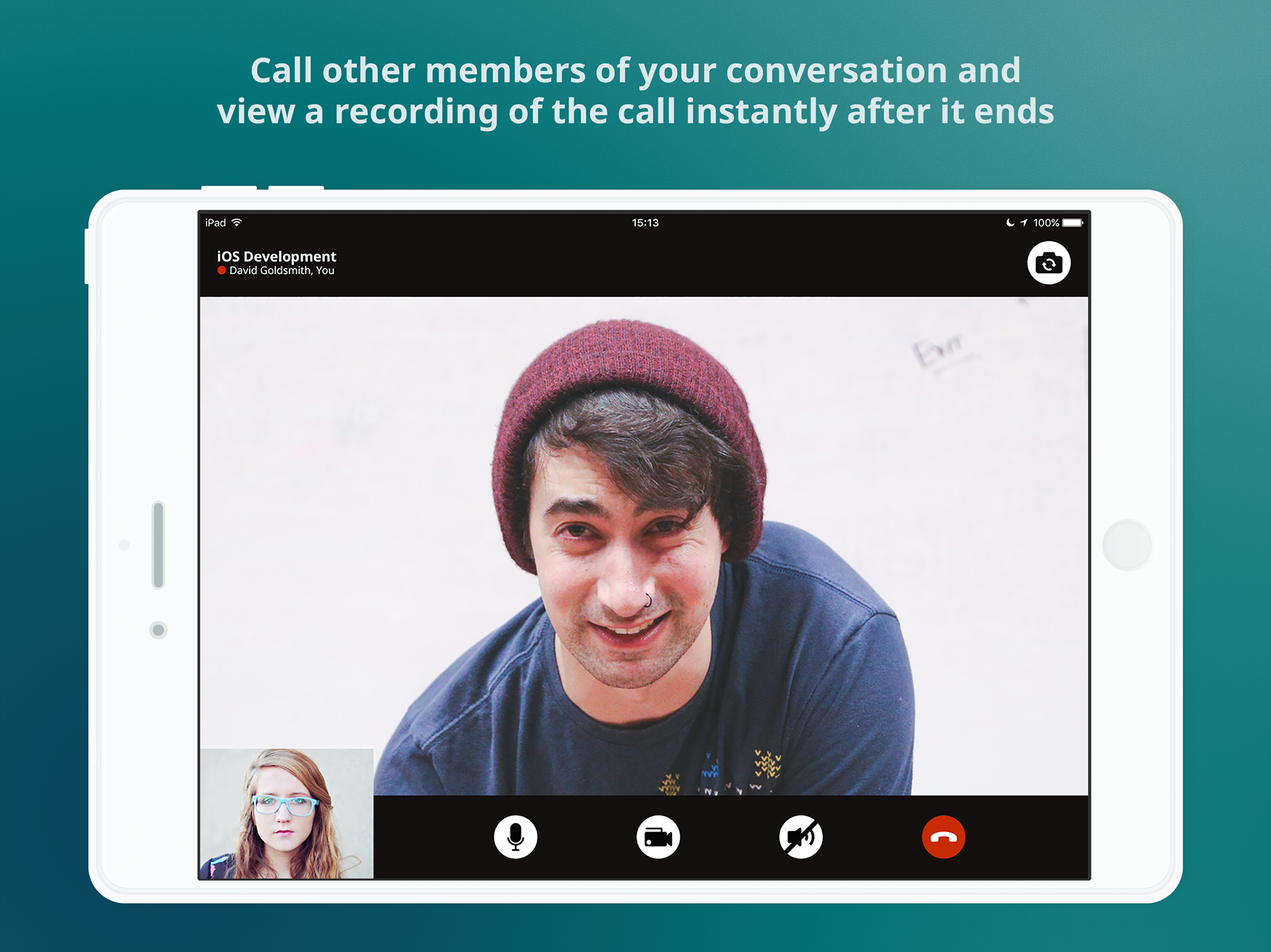Yack.net iPad app displaying a video call being recorded