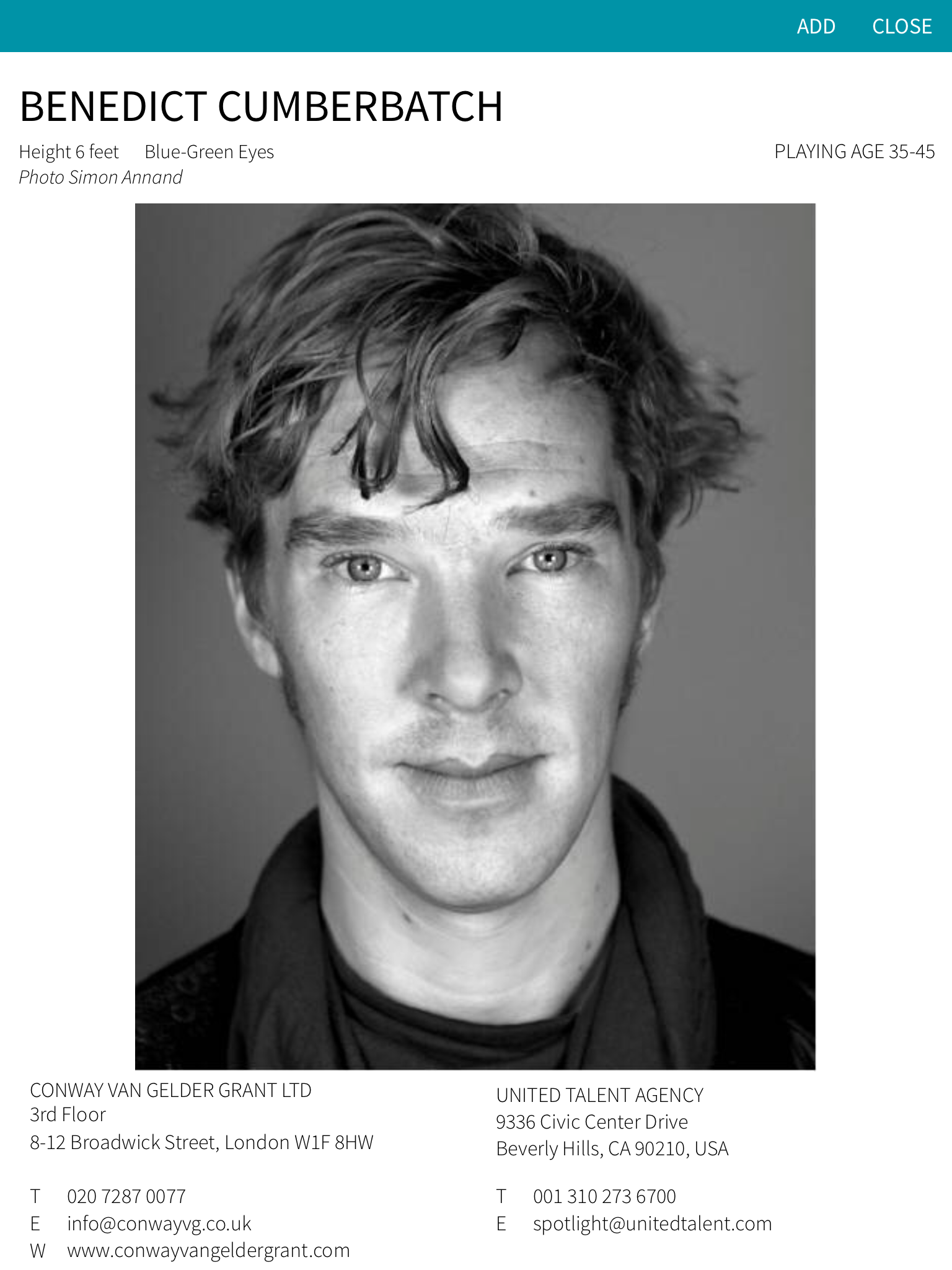 Spotlight Male Actors App Profile Page