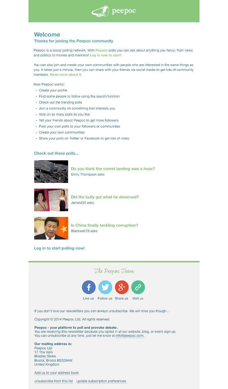 Peepoc confirmations email
