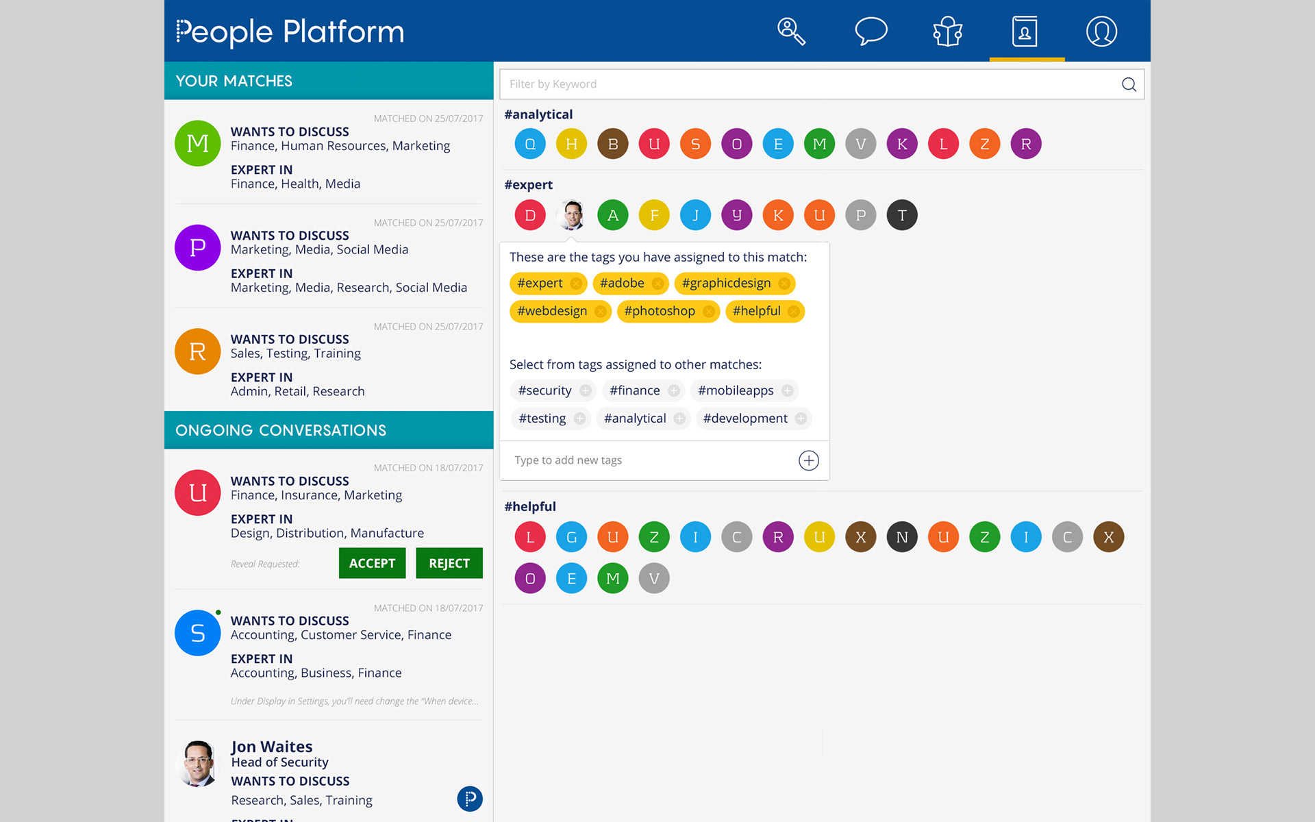Use tags to assign to users to help sort your mentors