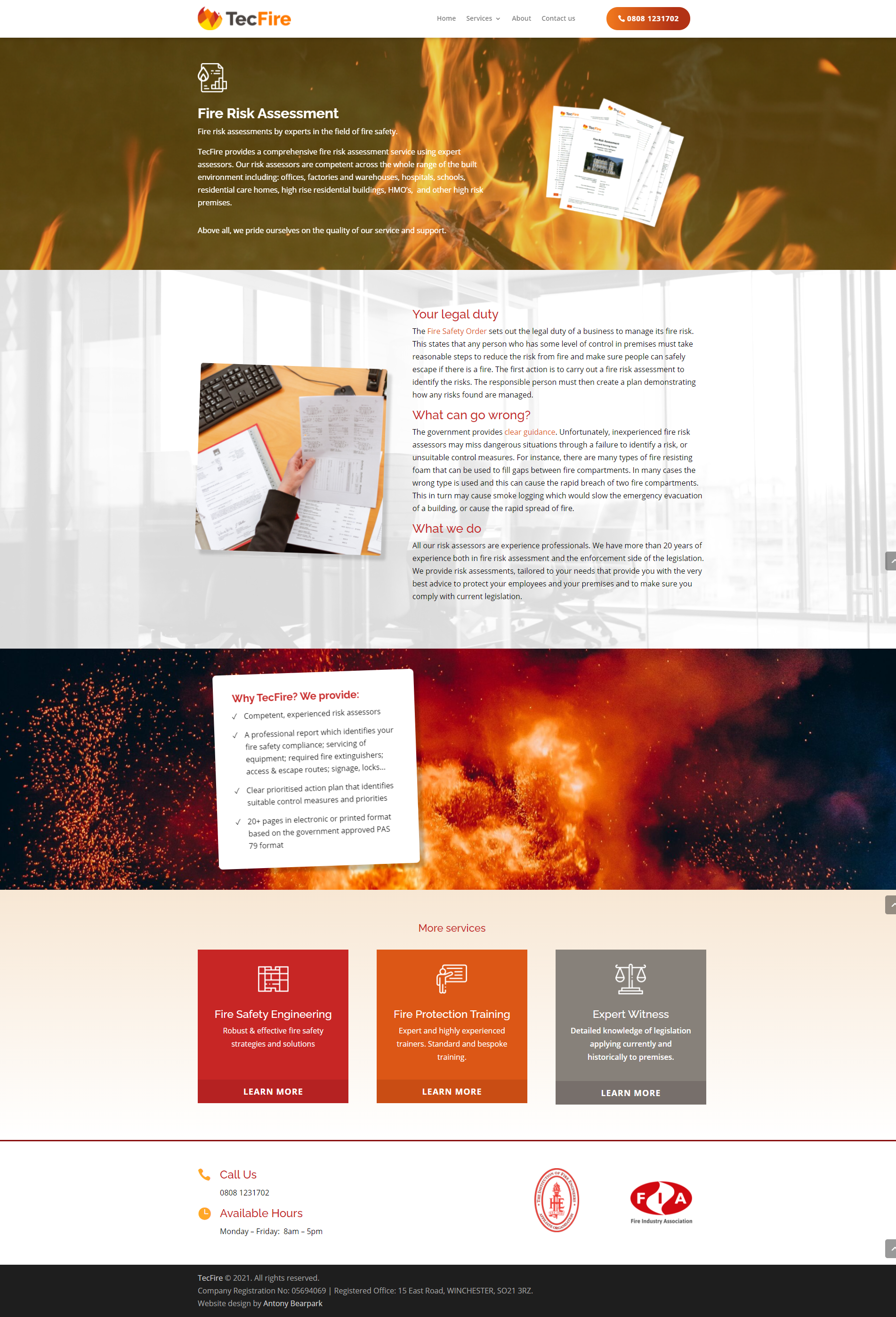 TecFire Website Fire Risk Assessment Page