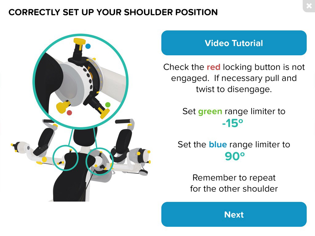 MuJo Patient Machine App: Pre-Exercise Machine Setup