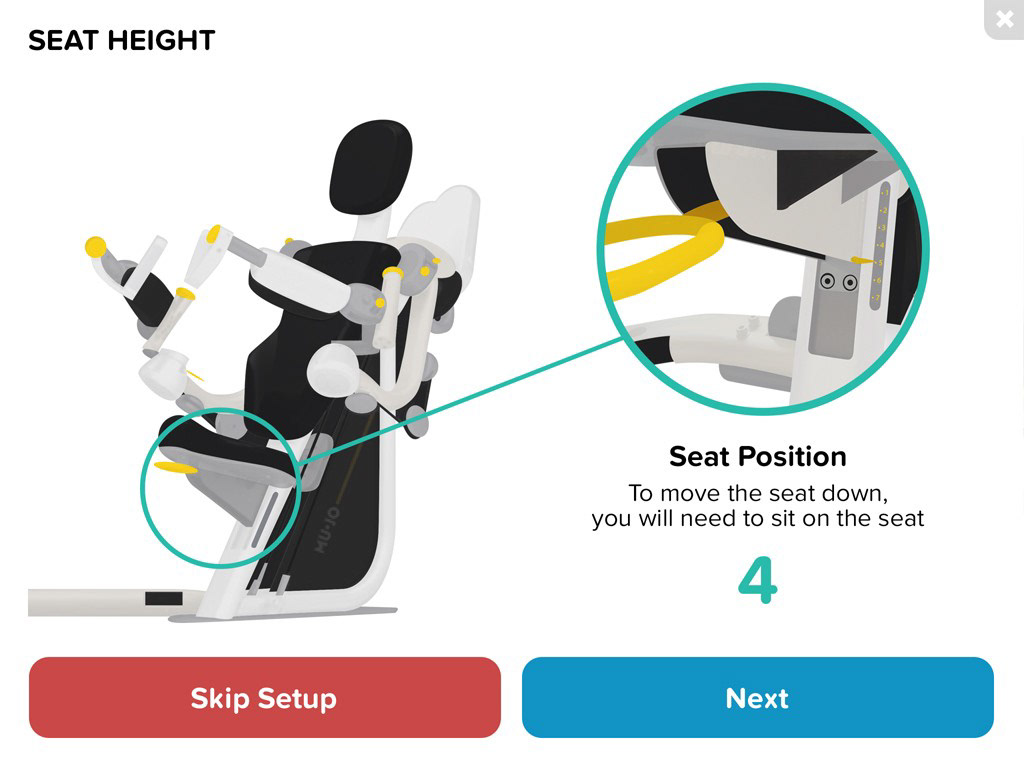MuJo Patient Machine App: Setup Adjustment Screen