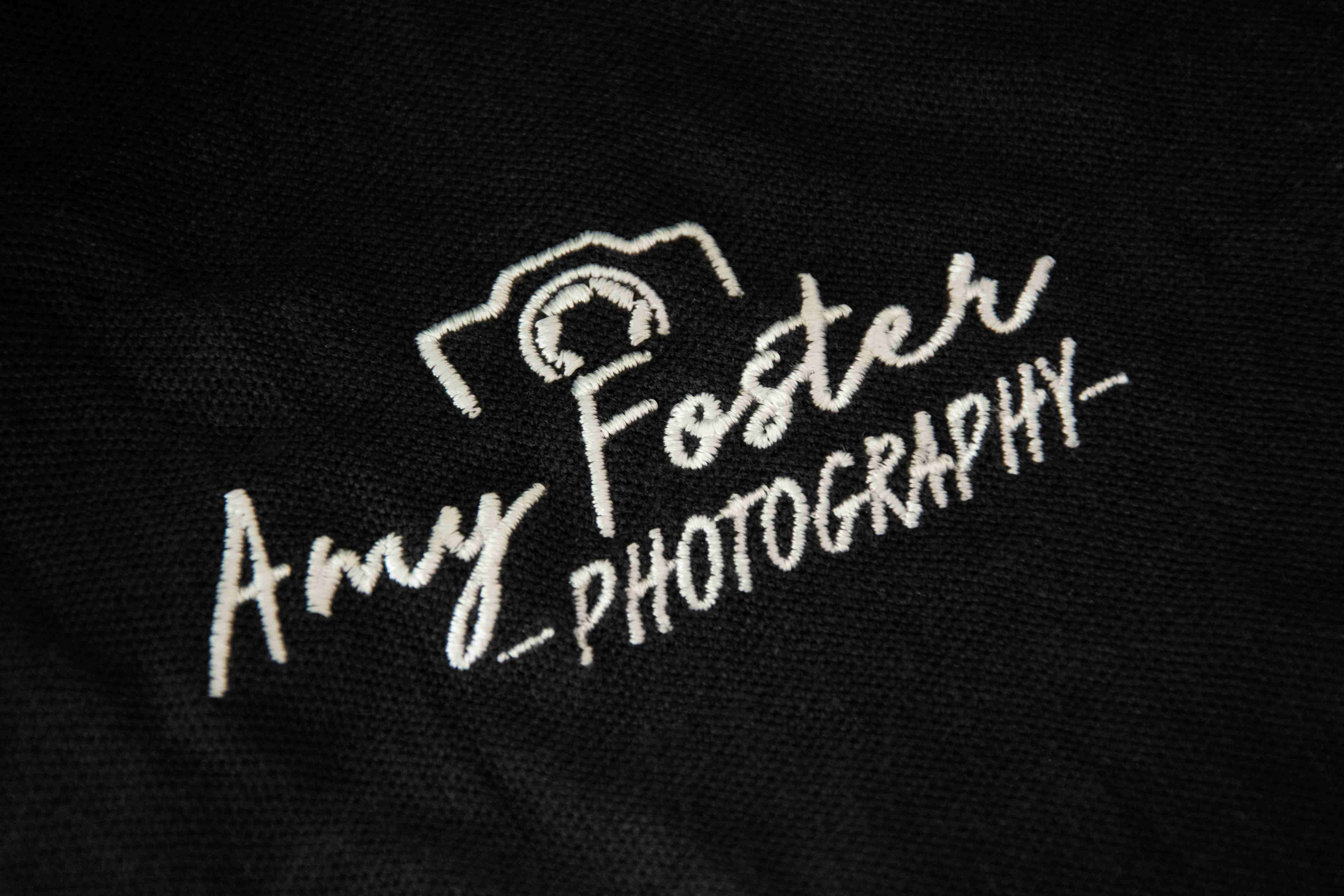 Amy Foster Photography logo close up photo of embroidered work uniform