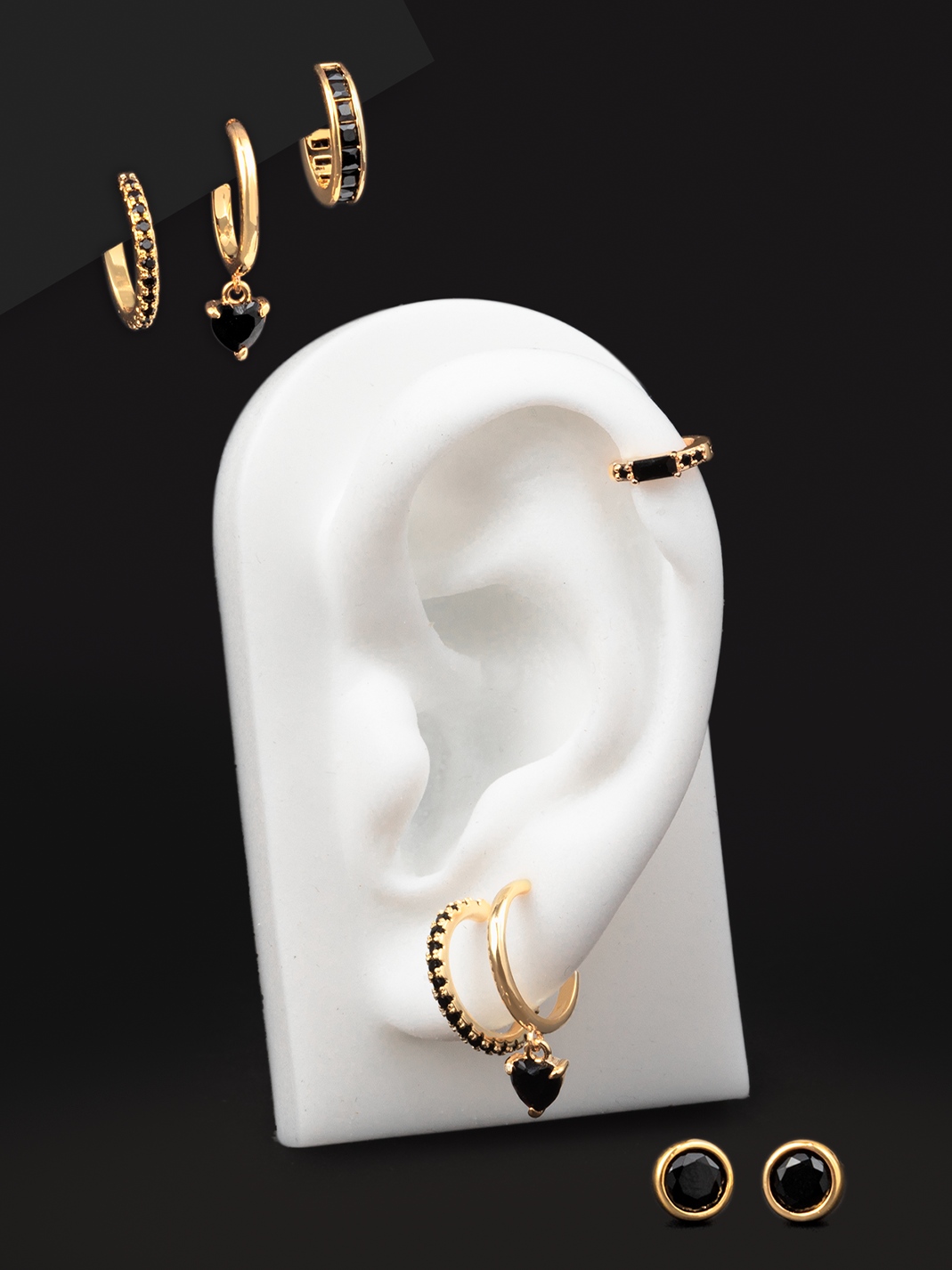 Charmed Aroma Gold and Onyx Earring Collection