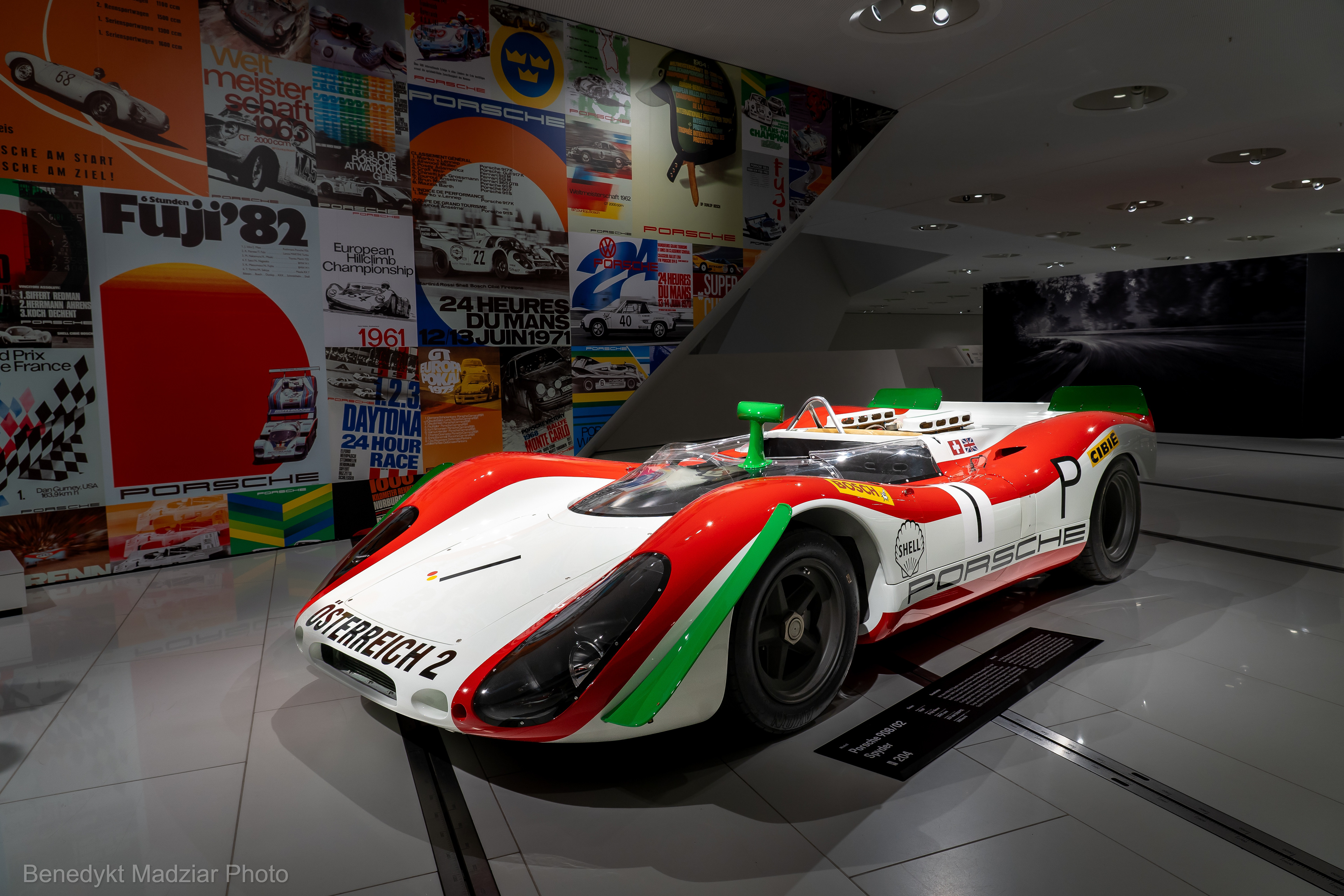 Porsche 908-02 Spyder – first title in the Manufacturers World Championship in 1969. 50 wons and over 100 podium places in 4 years of racing - this is one of the Porsche racing car that successively won, among others, in such races as: Targa Florio, Vila Real 6H, Brands Hatch 6H, and Nurburgring 1000 km. The Porsche 908/02 Spyder premiered at the Hockenheimring in Germany on January 8, 1969. The car has an 8-cylinder air-cooled boxer engine with a capacity of 3 liters, power of 350 HP and torque of 319 Nm, 5-speed manual gearbox, rear-wheel drive and a top speed of 280 km/h. For the first time, Porsche used to construction the 908/02 Spyder a solution of using aluminum tubular frames, which were under pressure and had air pressure gauges to detect possible frame damage during racing. Only 22 of this model were built between 1969 and 1975. The model in the photo is from 1969.