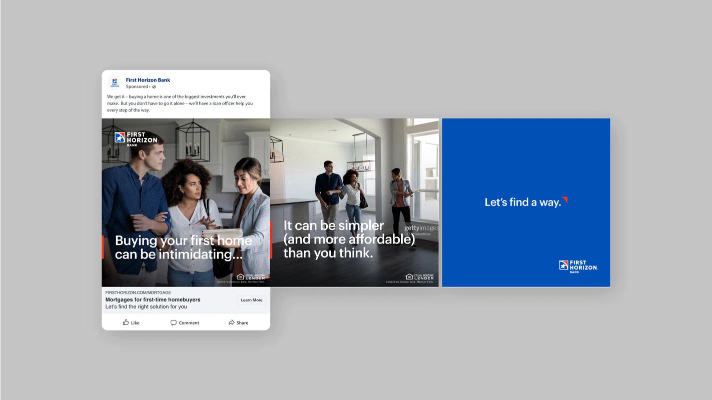 Visual story-telling through social carousels for a mortgage campaign for First Horizon Bank (Mindgruve)