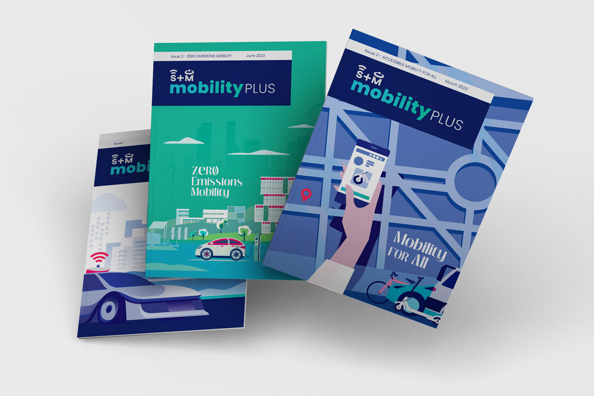 Visual design illustrations for the mobilityPLUS magazine covers (Freelance).