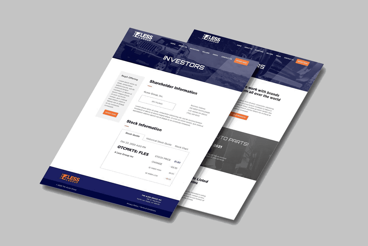 Design system and web layouts for the 4Less Group investor website (Ignite Agency).