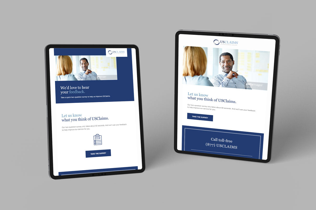 A/B testing an NPS email campaign for USClaims (Mindgruve)