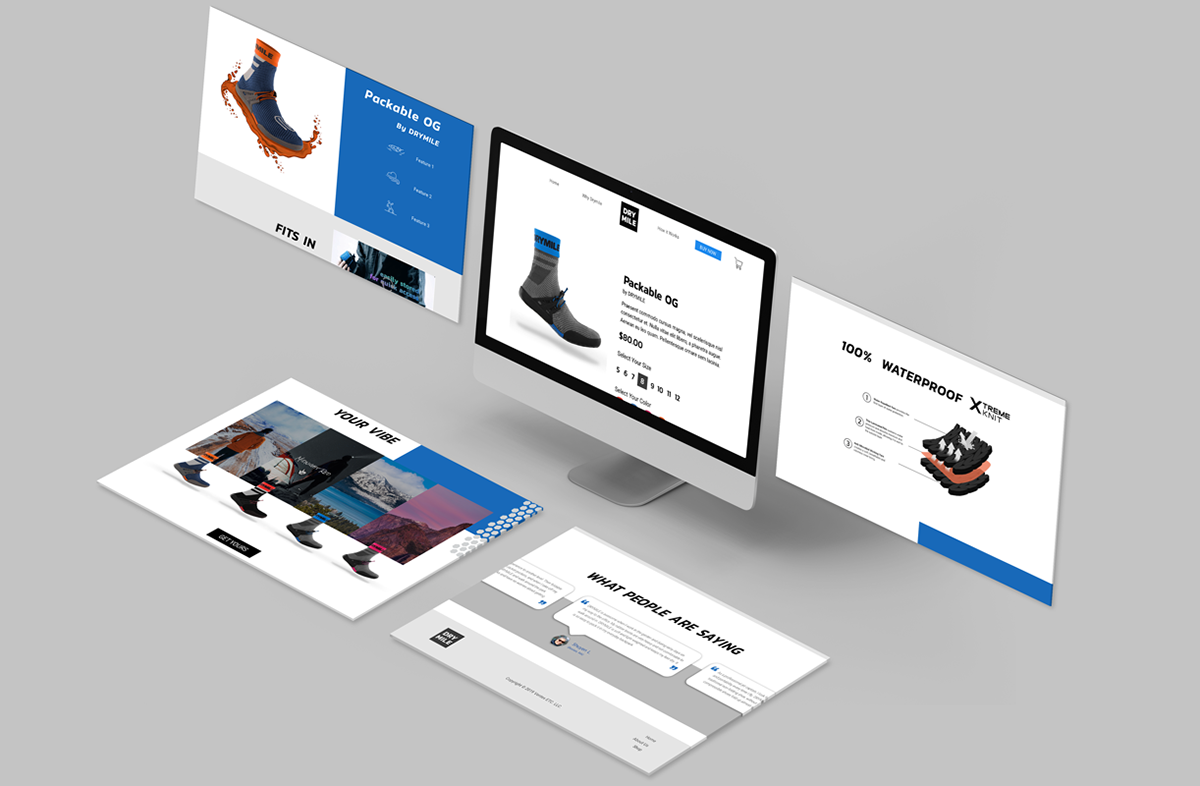 Shopify web page design for Drymile shoes (Ignite Agency).