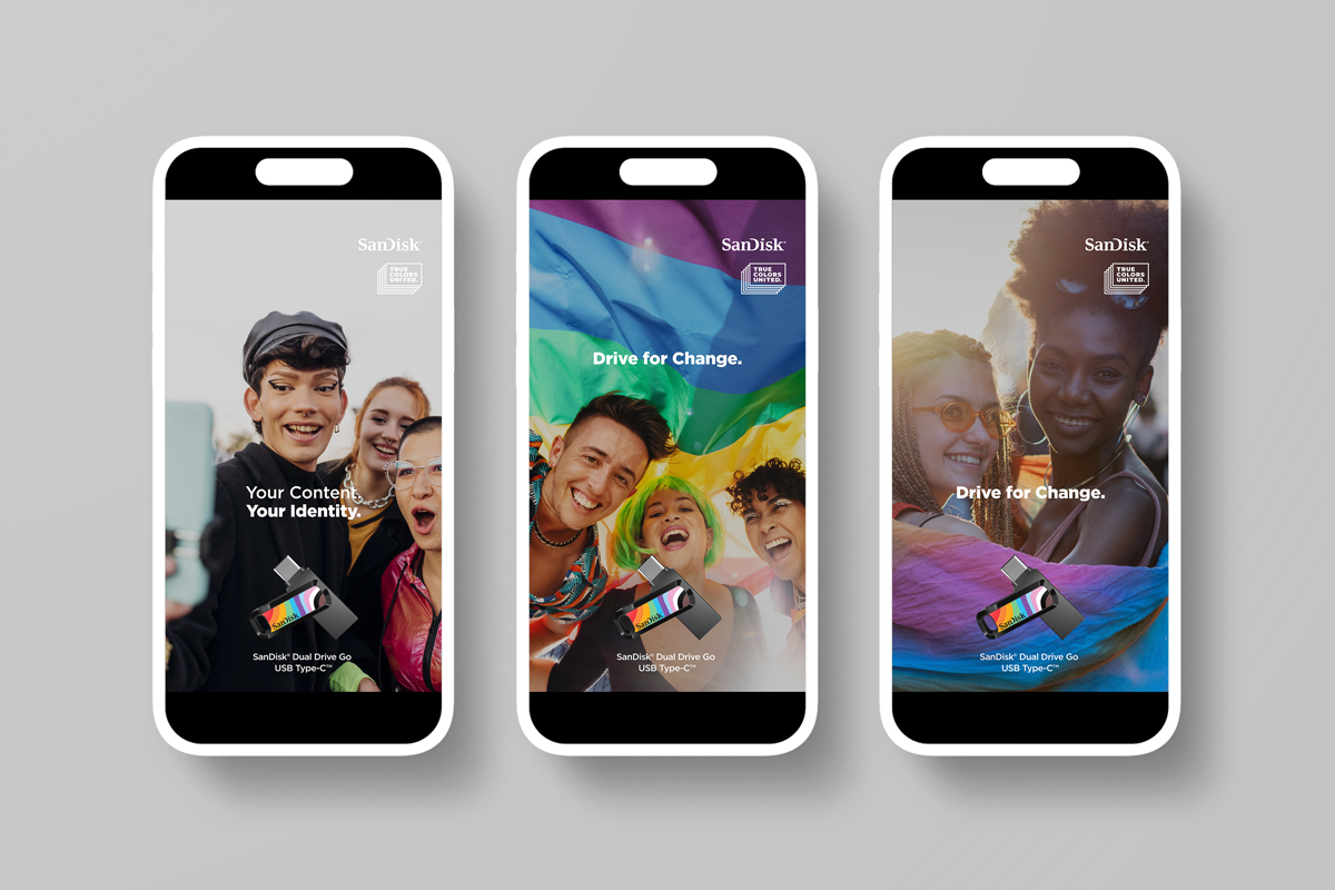Campaign messaging and visual direction for the promotion of the SanDisk Rainbow Pride Drive (Western Digital)