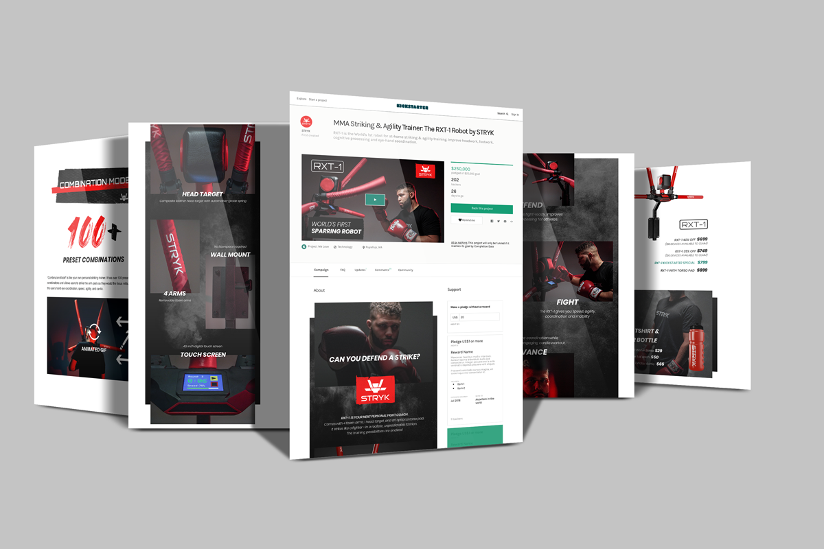 Visual Strategy, typography, and imagery for the Stryk USA's Kickstarter page and website design which resulted in more than $400k of sales (Ignite Agency).