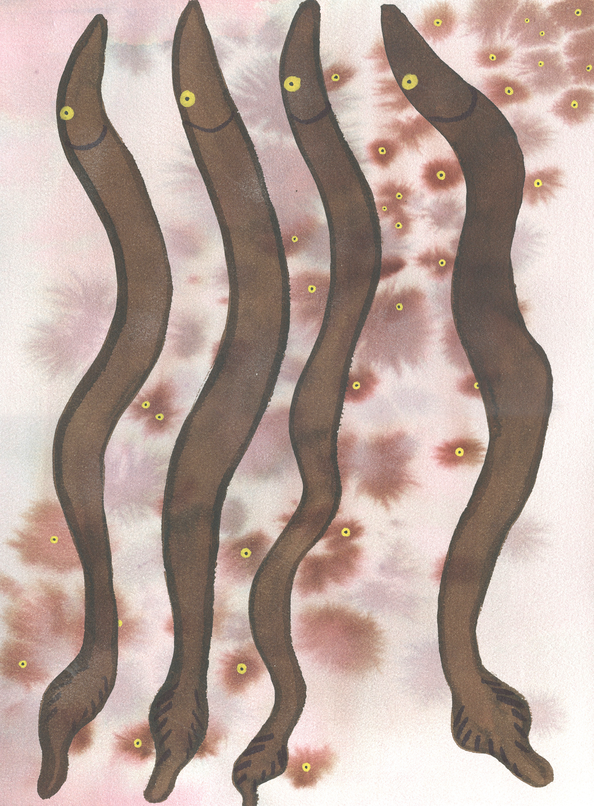 Line Em Up. Ink and watercolor on Arches. 16"x20". 2023.