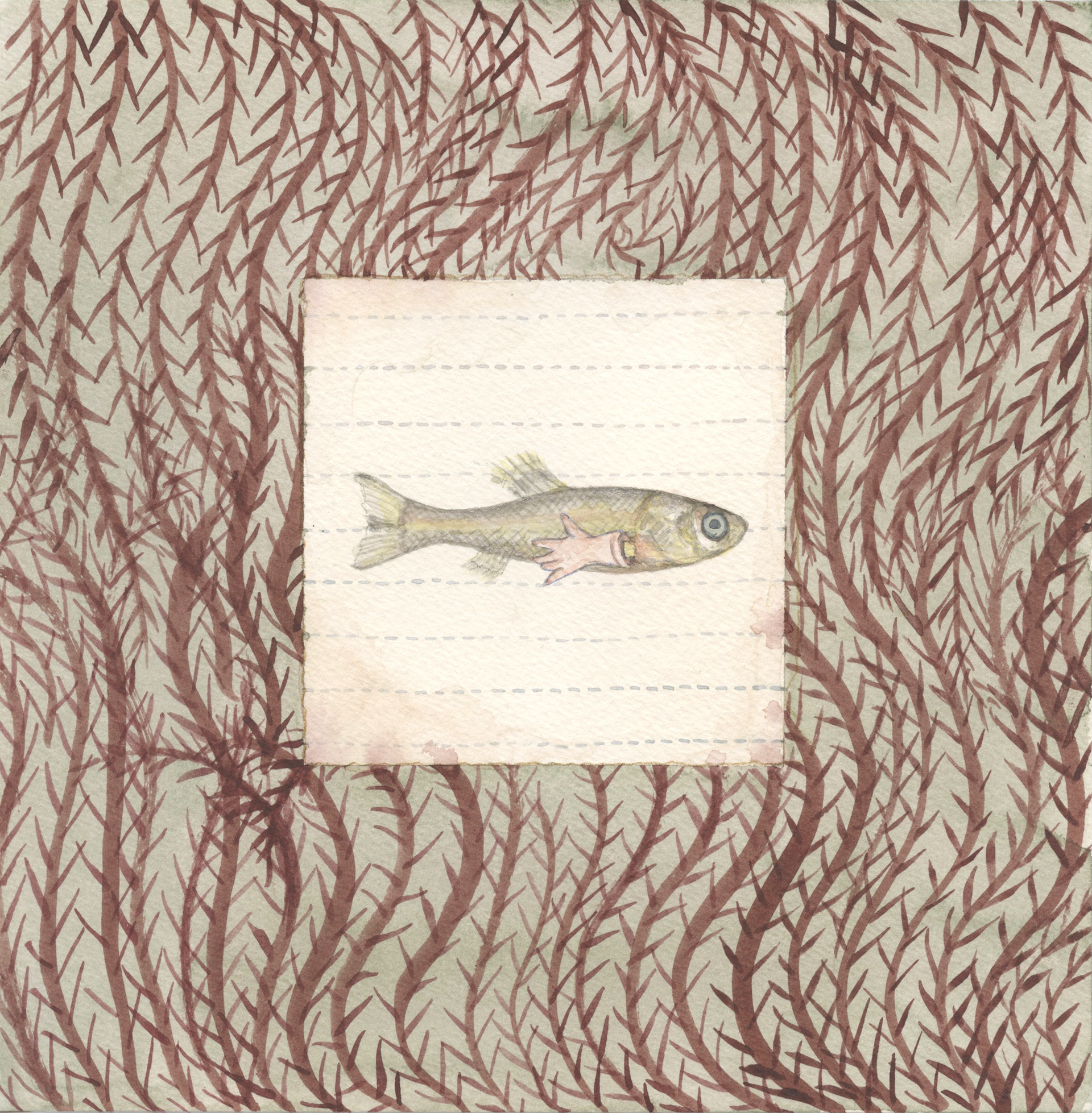 Red Tide. Watercolor on paper. 8"x8". 2023.