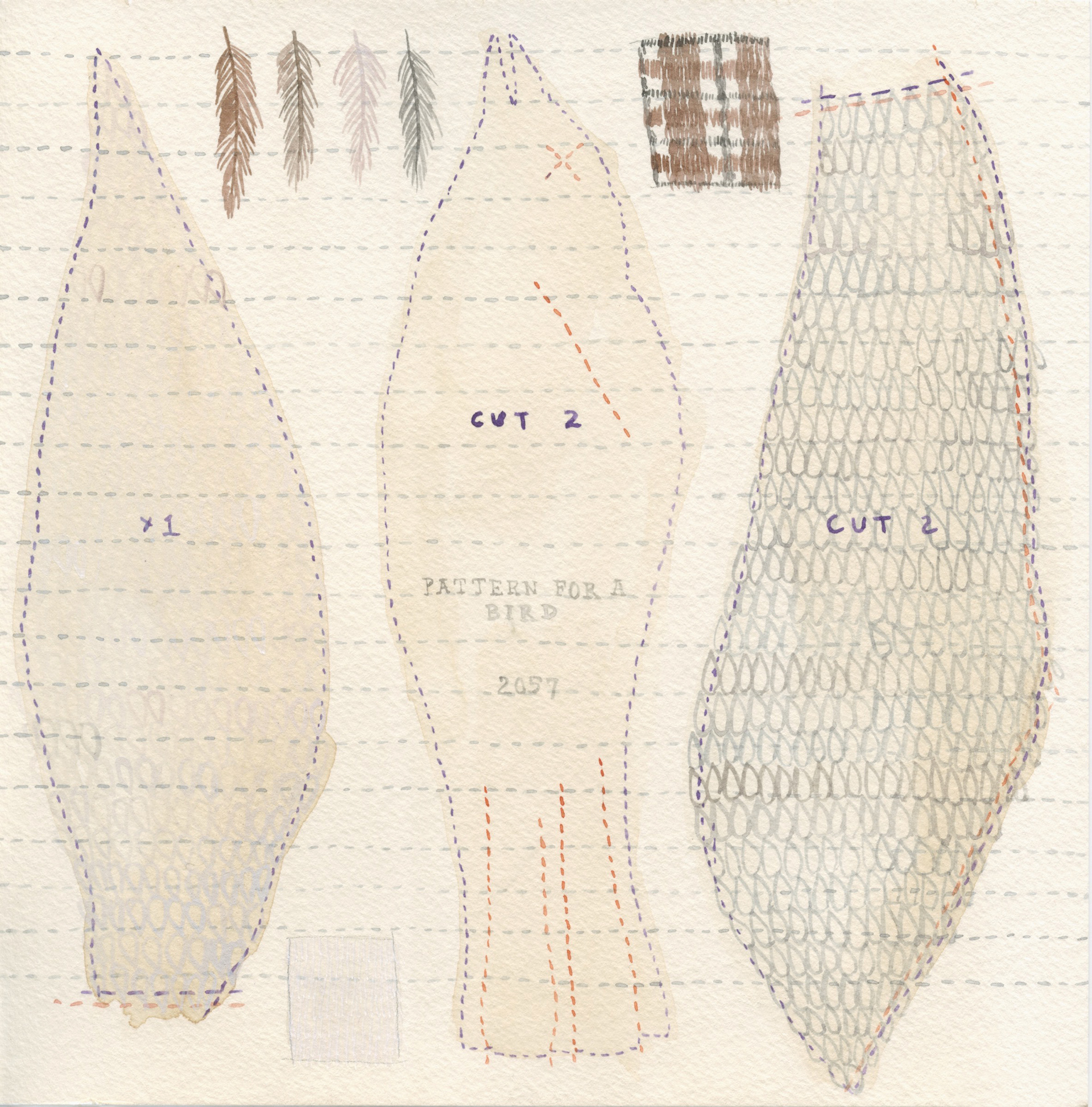 Pattern for a Bird. Watercolor on paper. 8"x8". 2023.