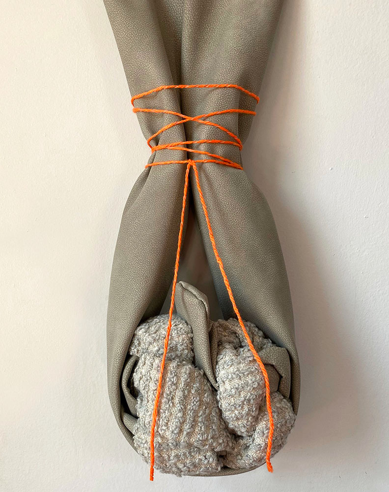 Untitled Study. 2024. Leather, fabric and yarn. 30"x12"x6".