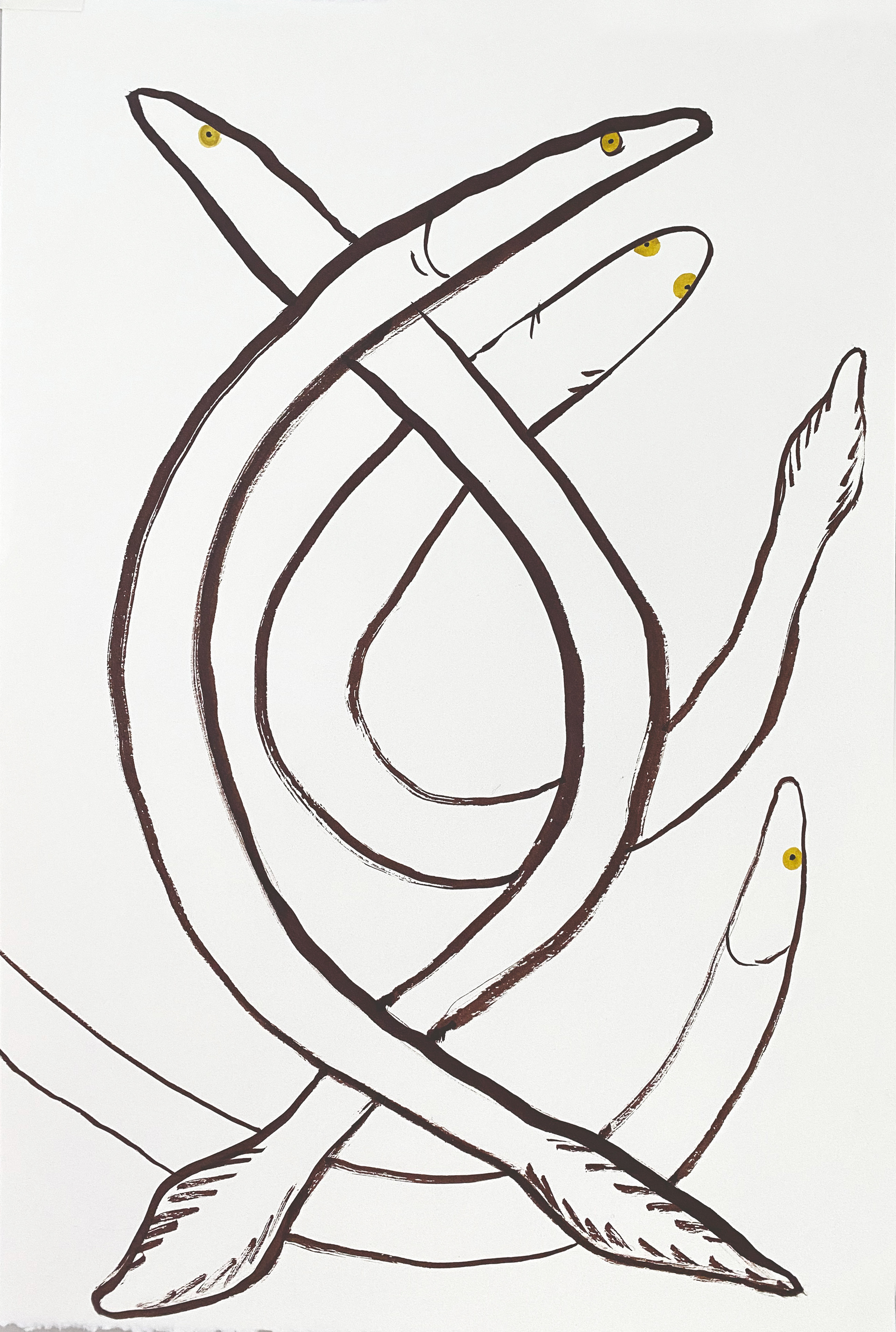 Eels at the Marsh, 1977. Ink on Arches. 15"x20". 2023.