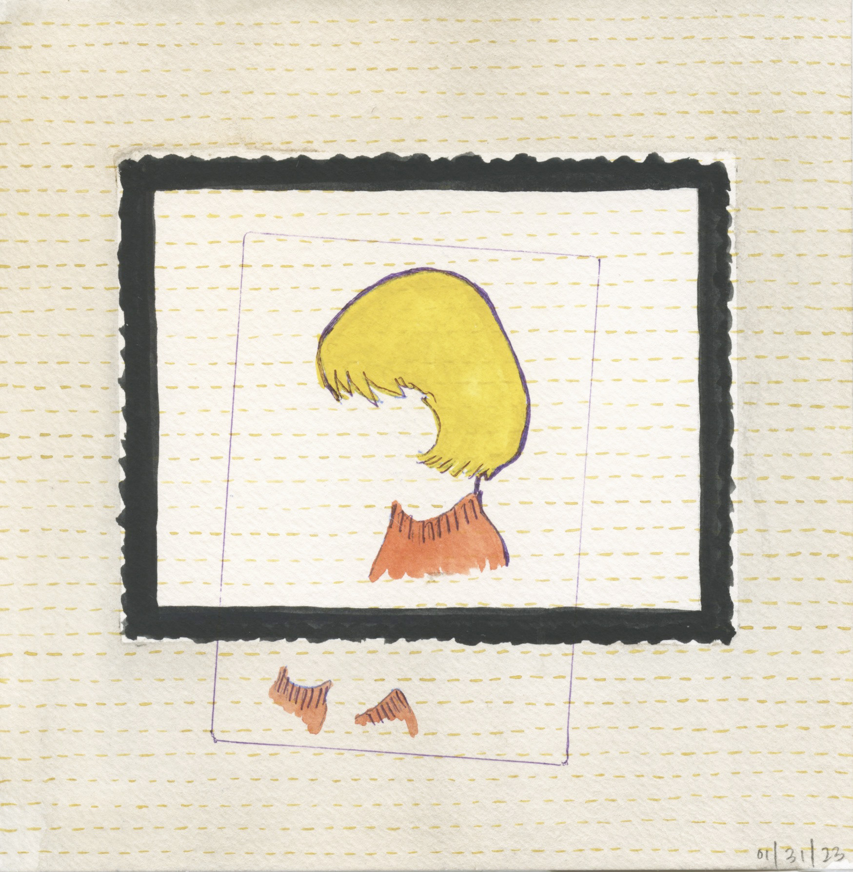 Untitled. 2023. Watercolor and gouache on tea-stained paper. 6"x6".