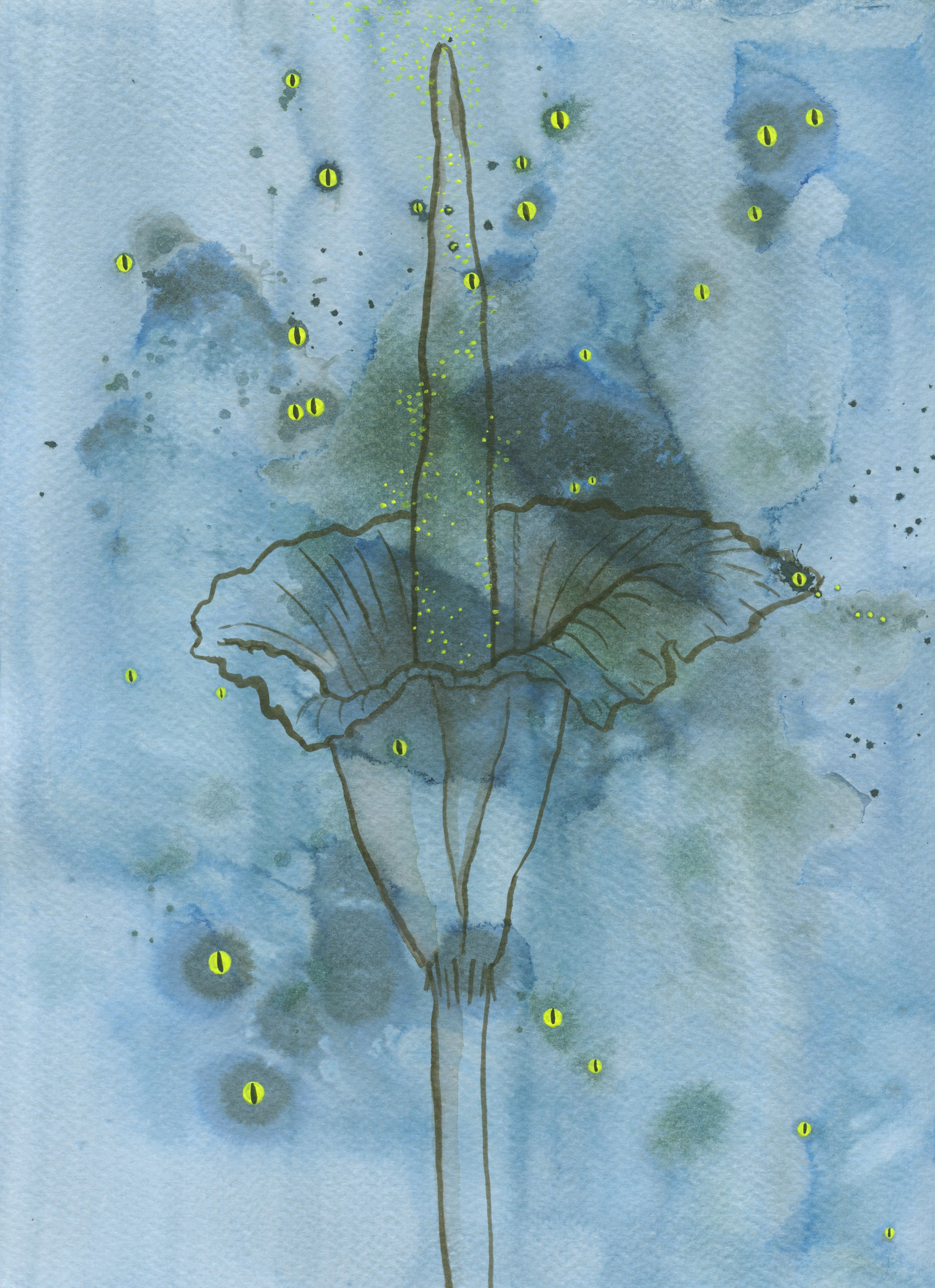 Corpse Flower. Ink, watercolor, and gouache on paper. 9"x12". 2023